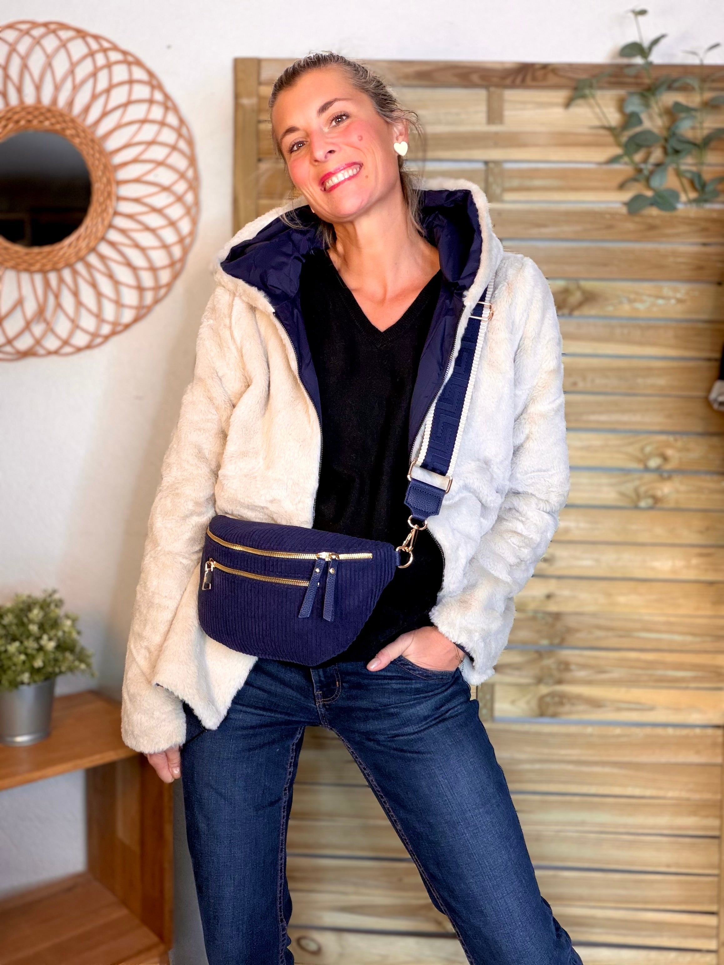 Parka Imperméable réversible fourrée Marine / Beige ALIX Court - LAURA JO