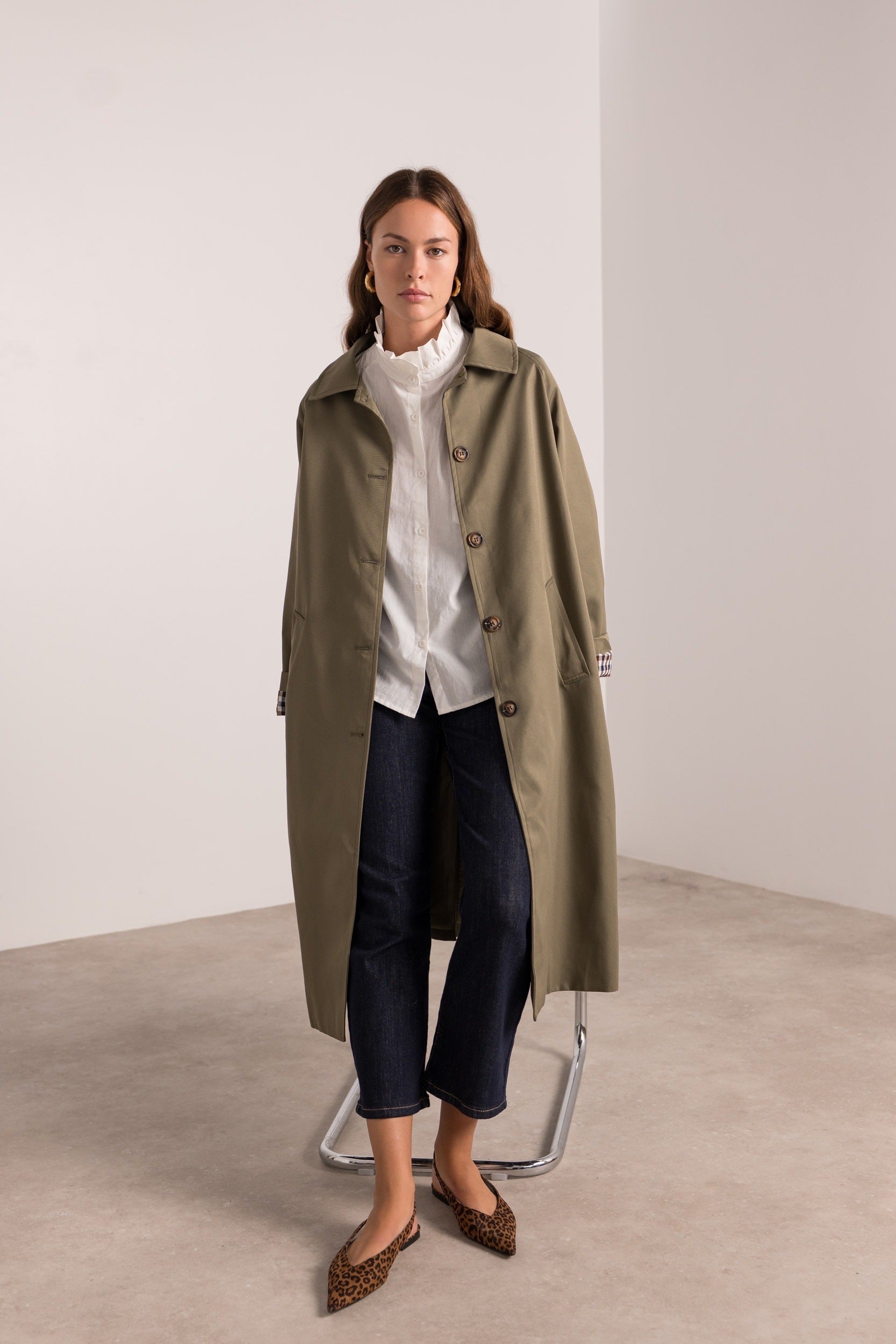 Veste Trench en coton avec vichy - YSEULT long Kaki