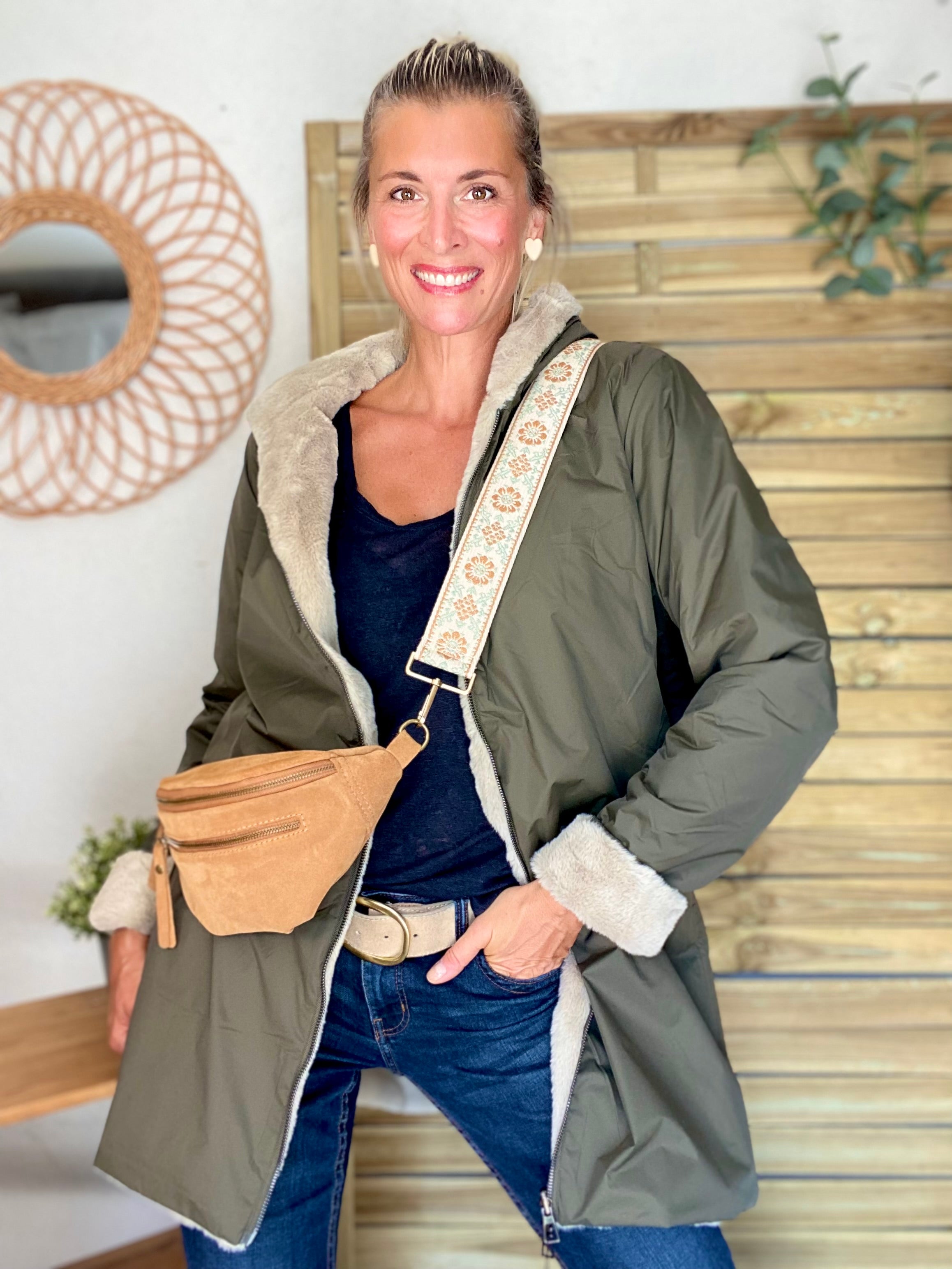 Parka Imperméable réversible fourrée Kaki / Beige ALIX - LAURA JO