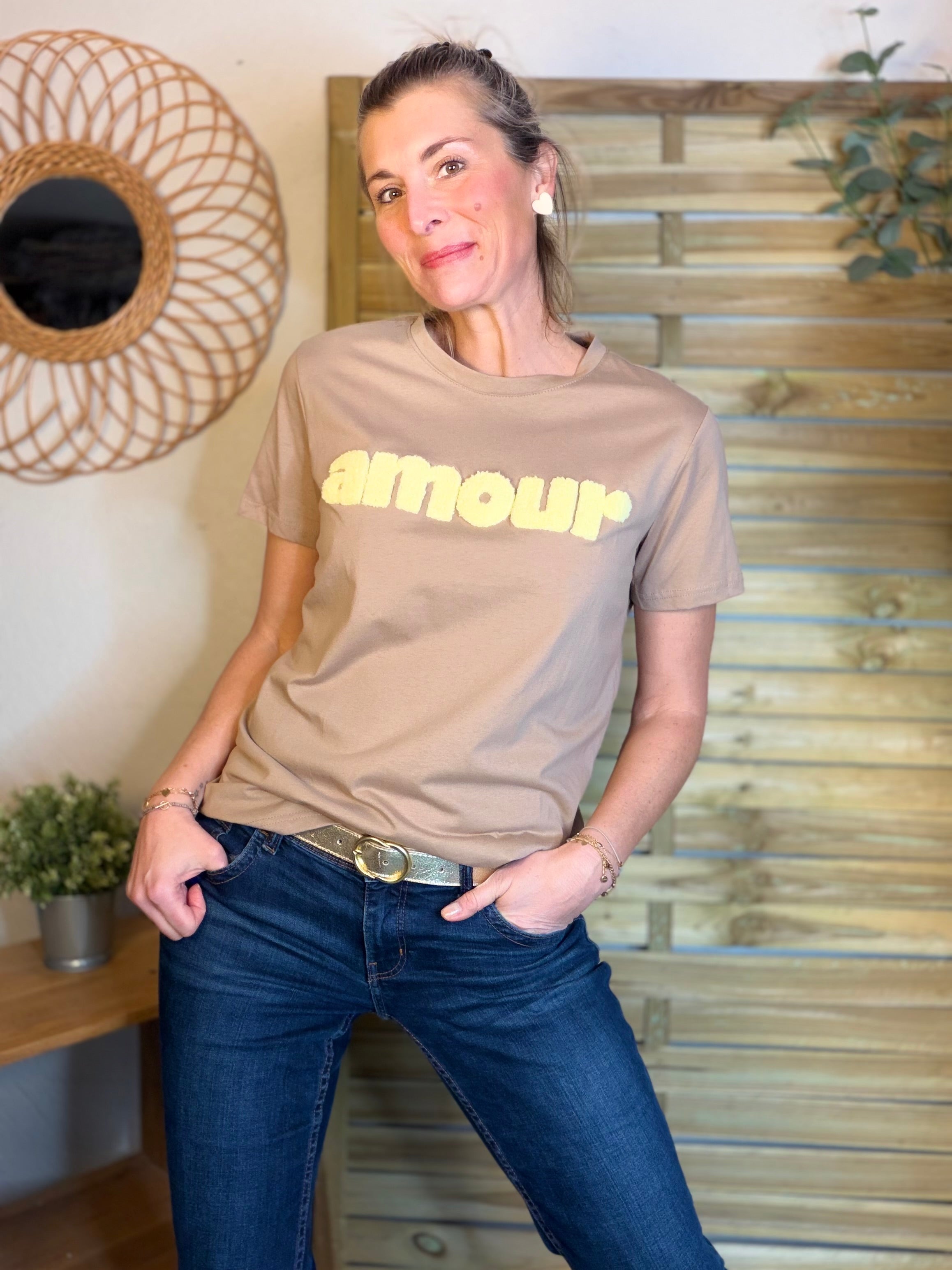 Tee shirt amour MAÏA Taupe/jaune