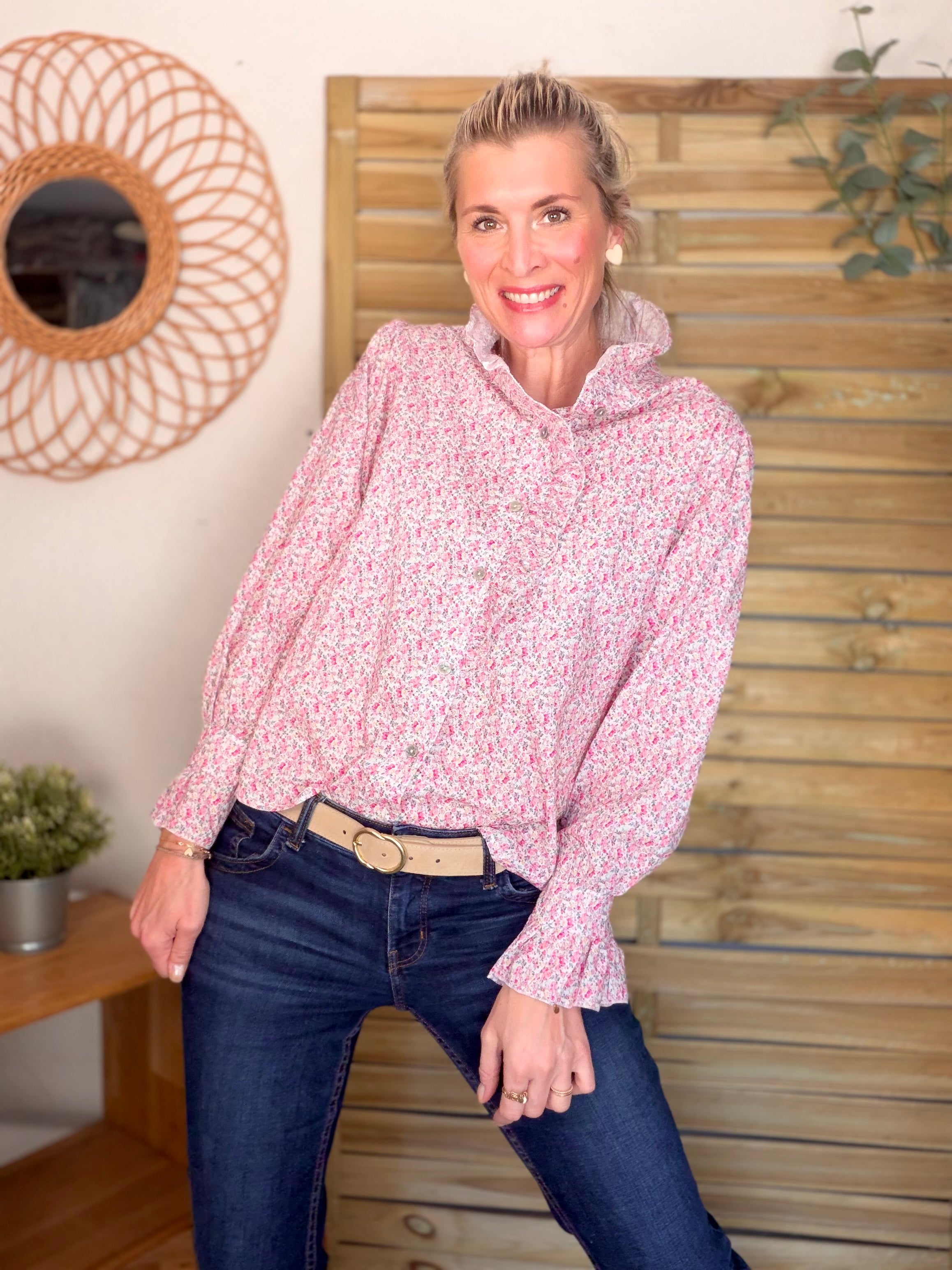 Chemise imprimée Liberty col volanté HÉLOÏSE - Rose