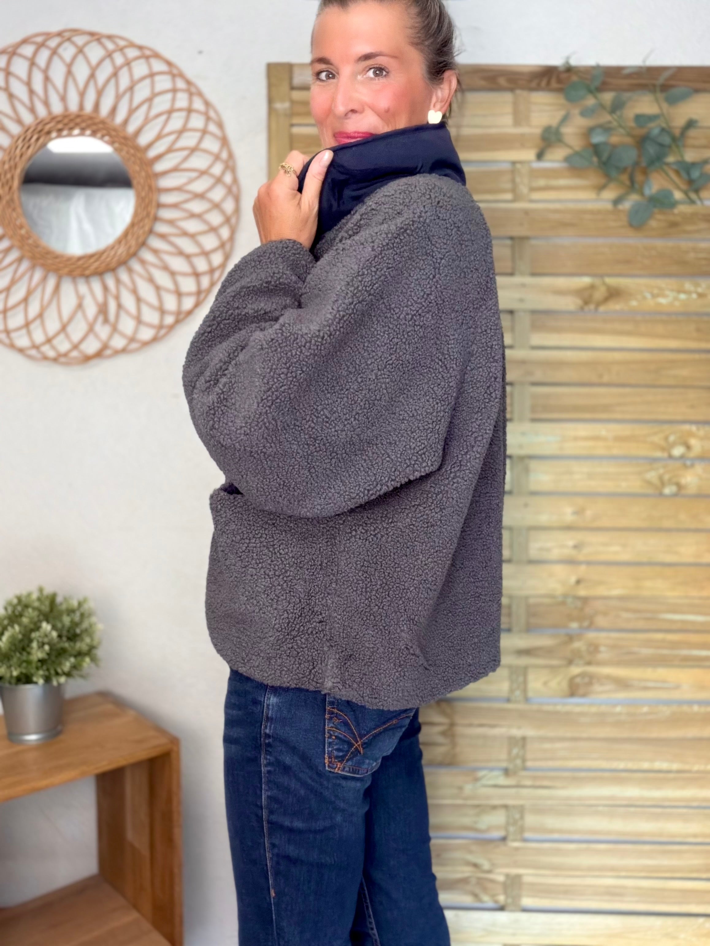 Veste matelassée réversible Sherpa AMÉLIE Bleu marine / Gris