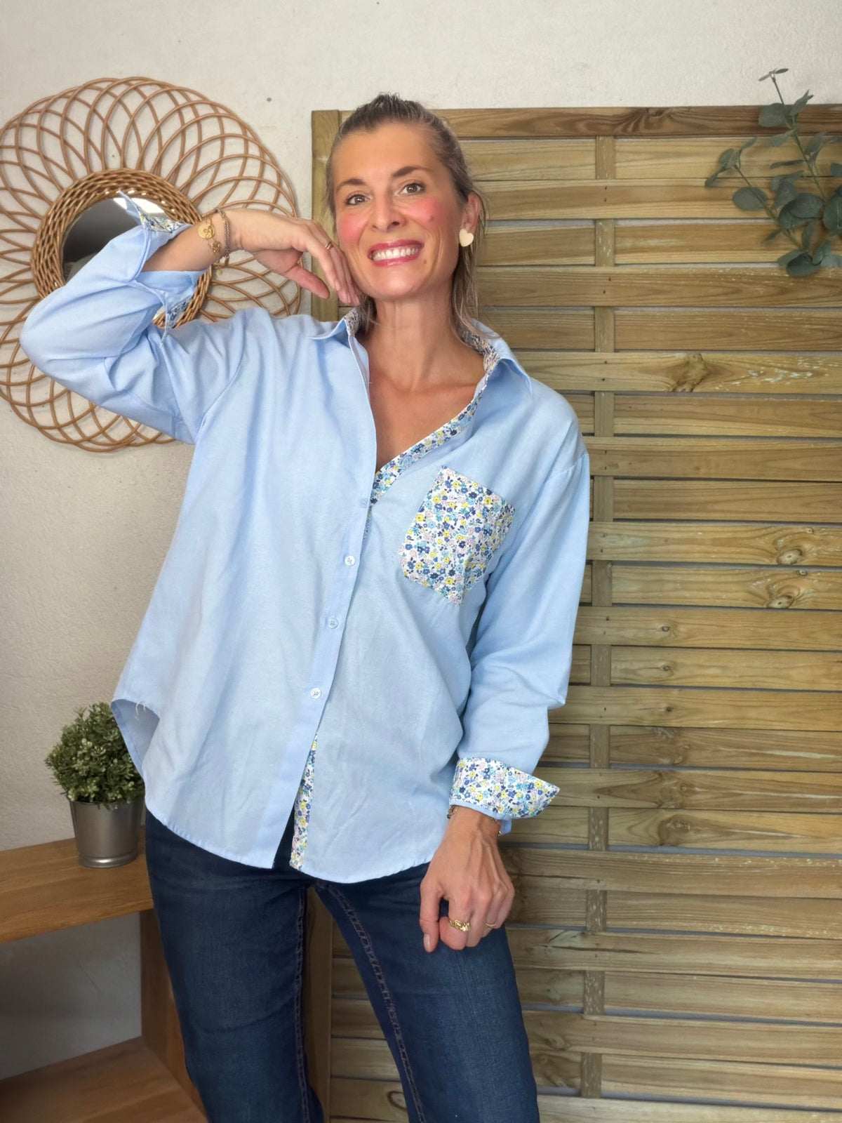 Chemise avec Liberty AZÉLIE Bleue