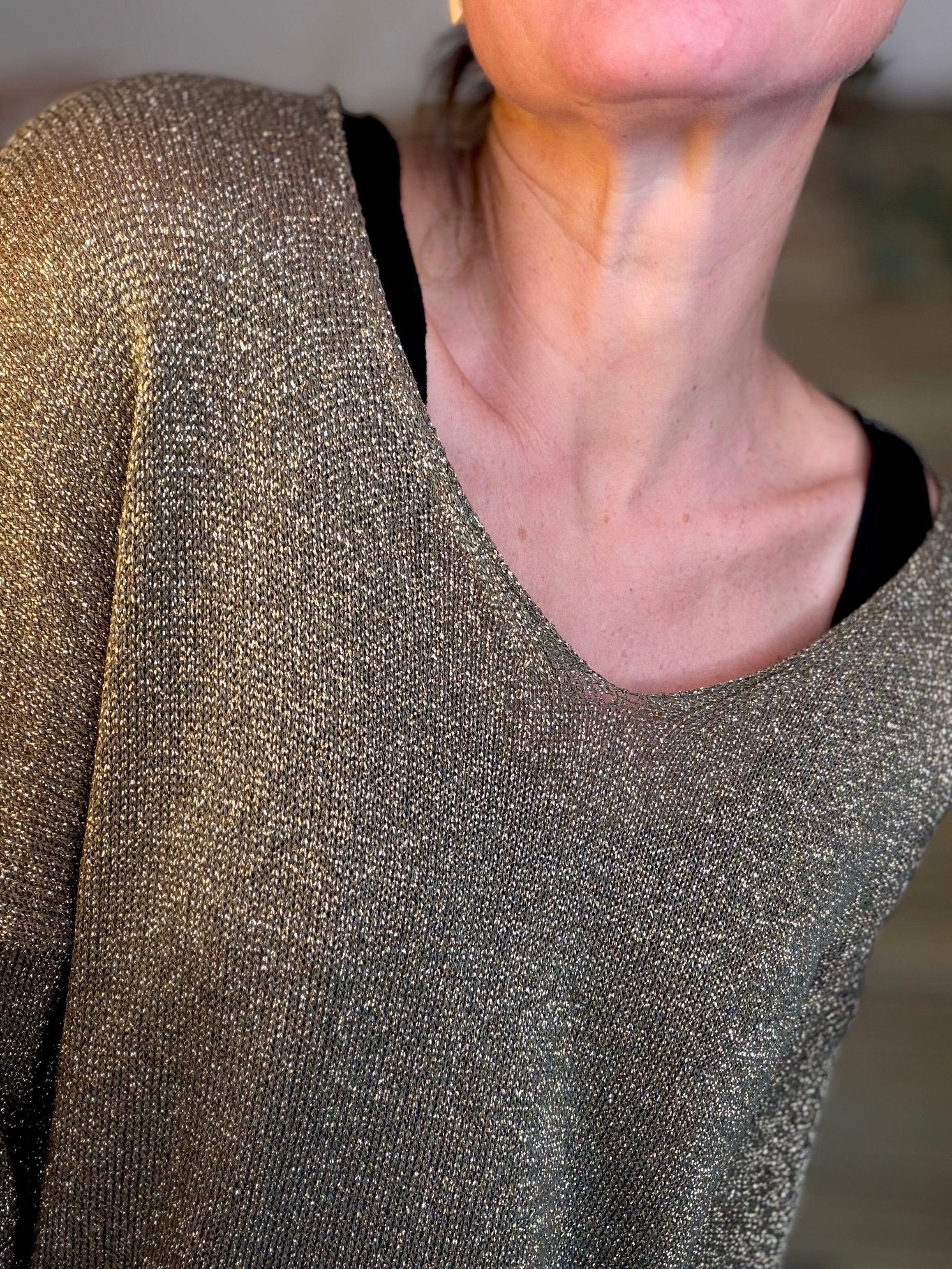 Pull maille lurex et étoile ⭐️ POLLY - Kaki / Doré