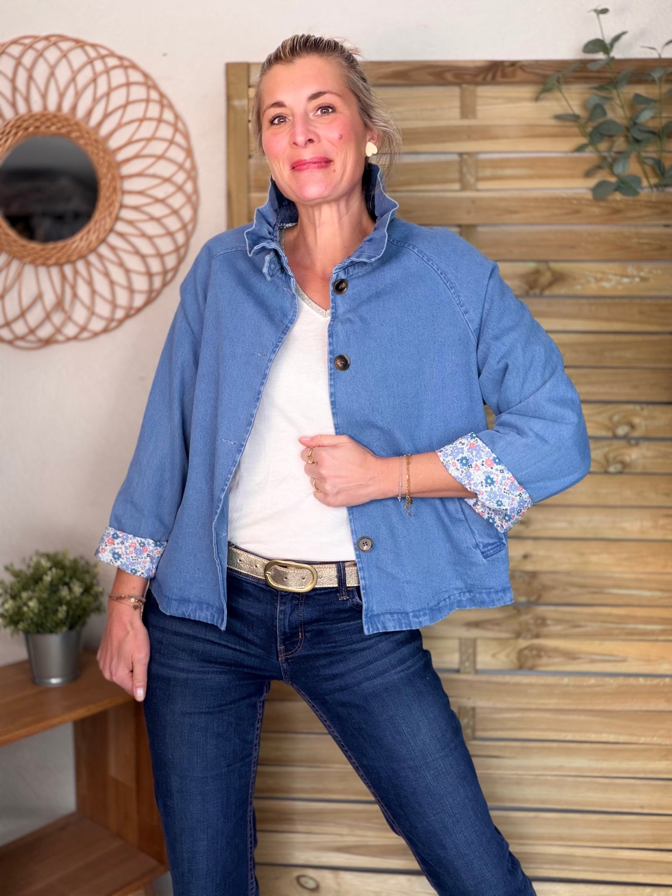 Veste Denim col victorien avec Liberty - VICKY Jean