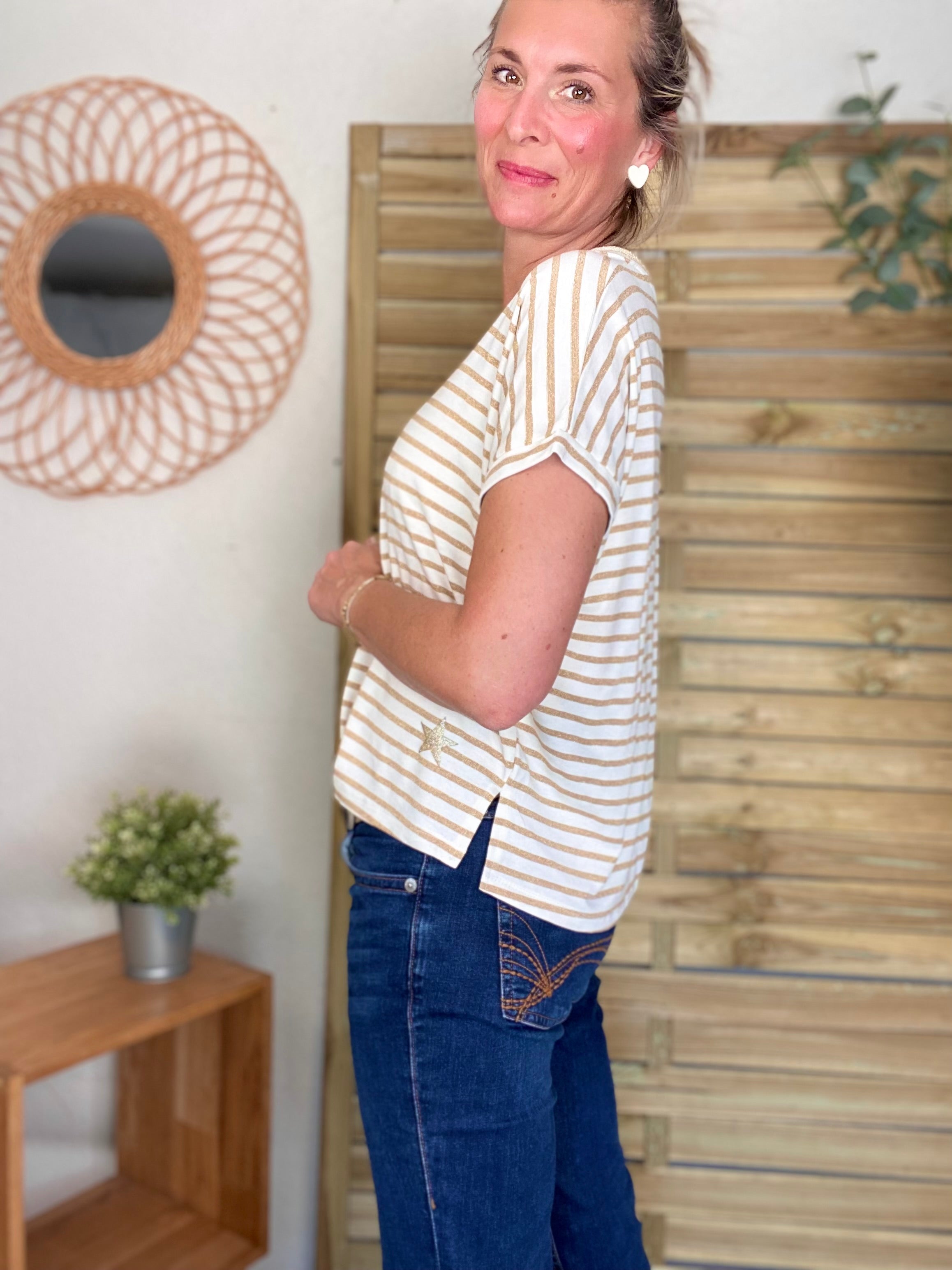 Top rayé col V avec étoile ⭐️ NAOMI - Doré