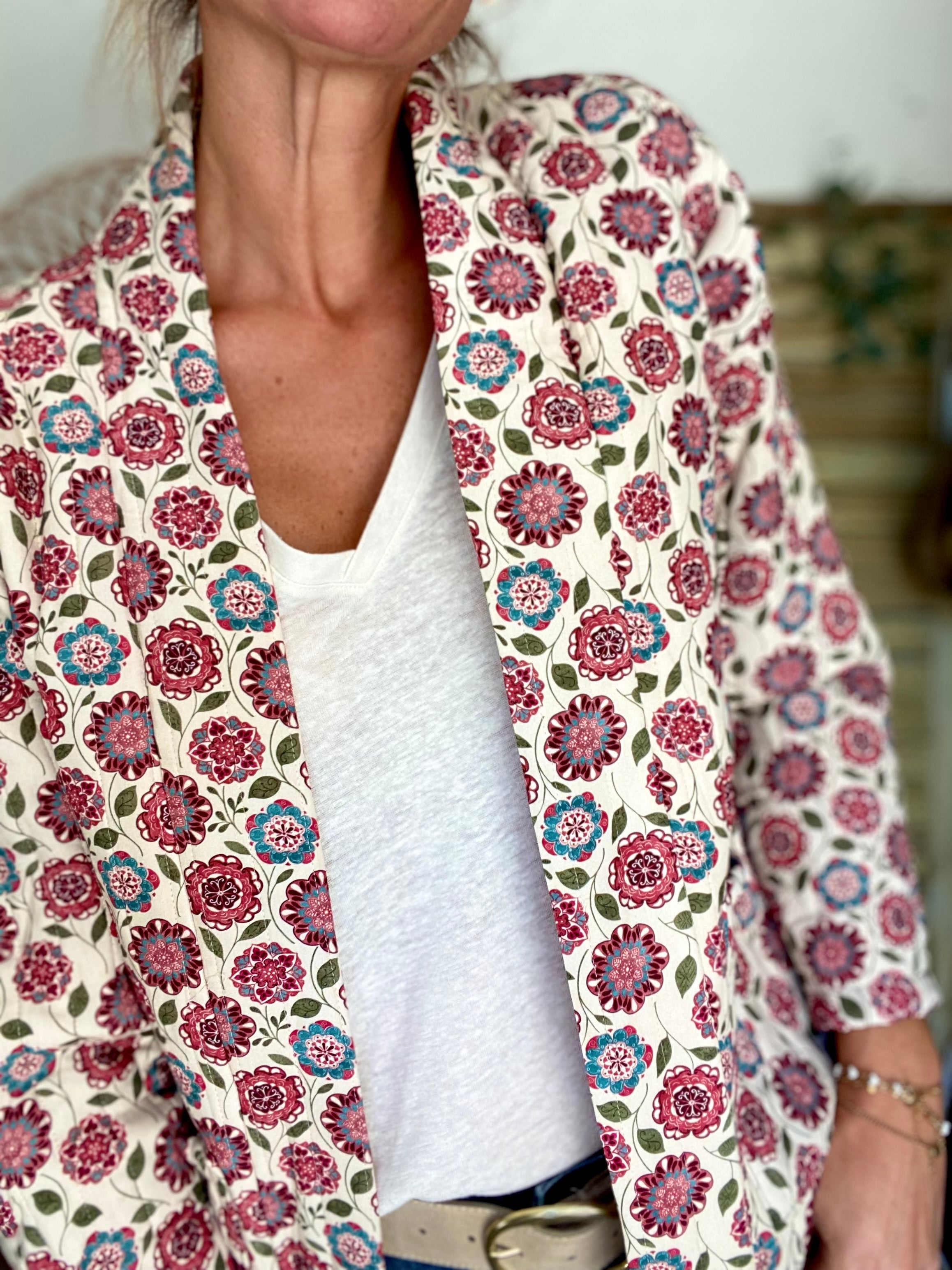 Veste matelassée SUZANNE - imprimé floral rose - taille unique