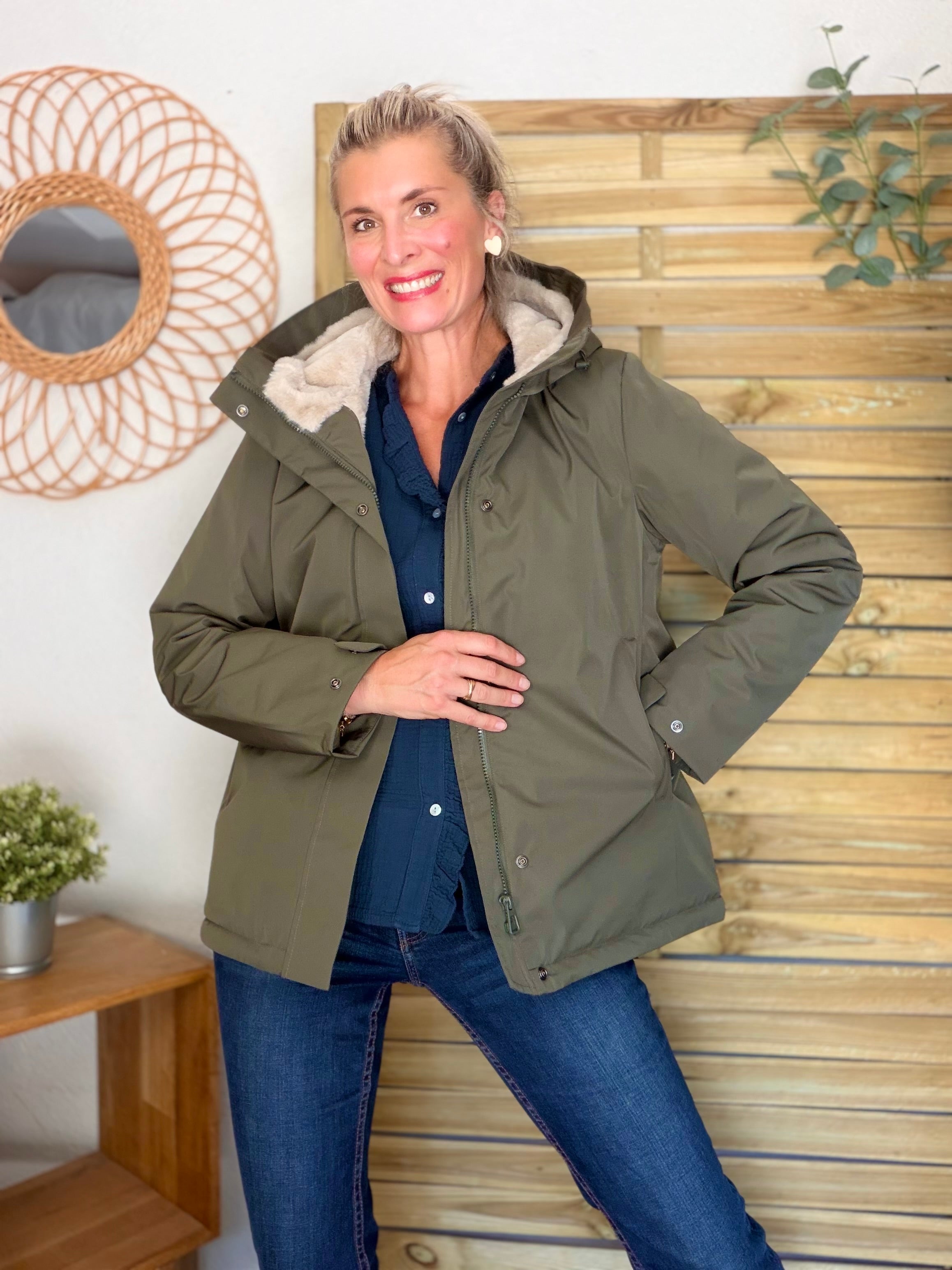 LAURA JO - Parka fourrée imperméable AMBRE MI-LONG - Kaki / Beige