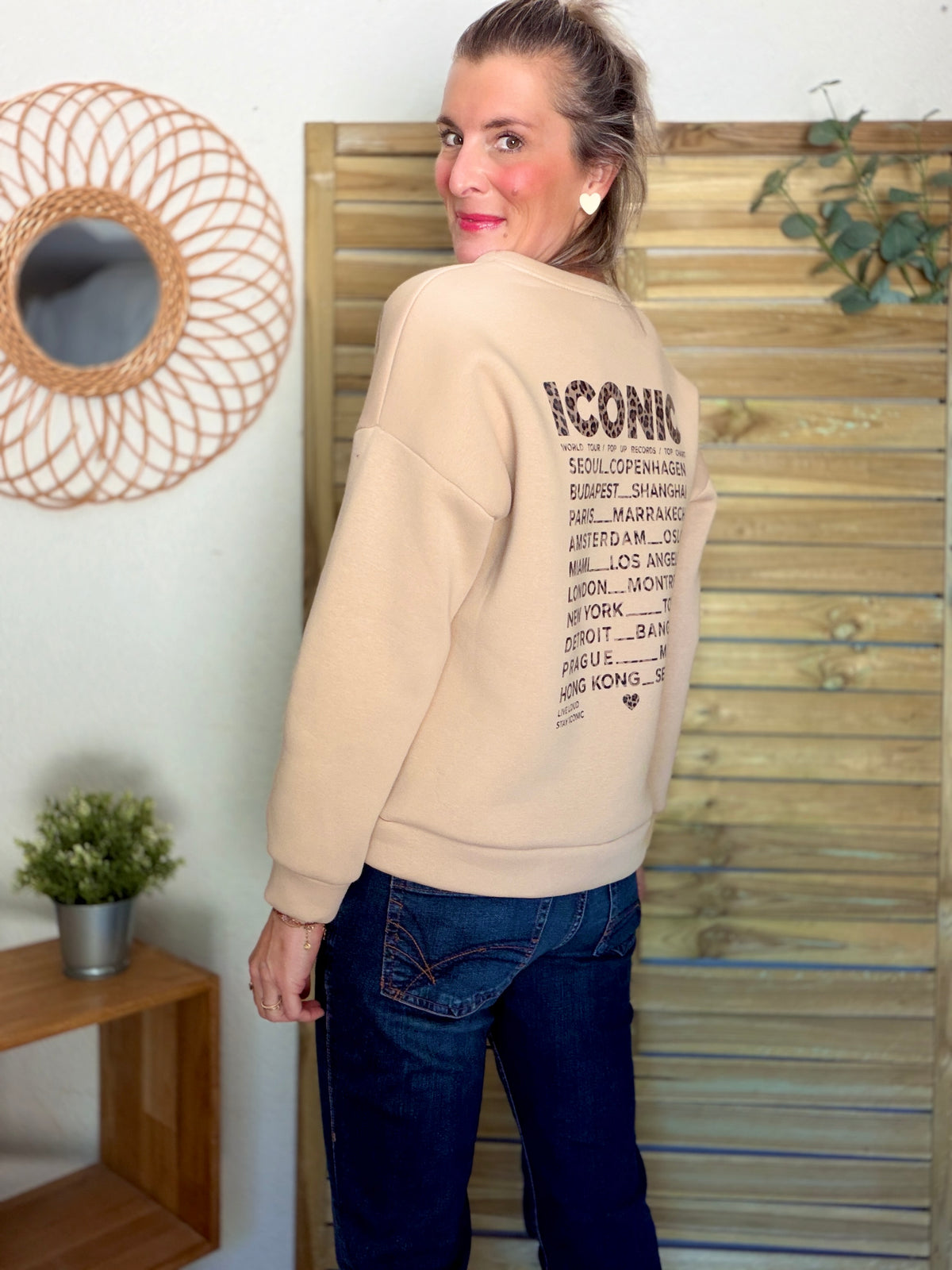 Sweat ICONIC Léo molleton ISALINE - Beige