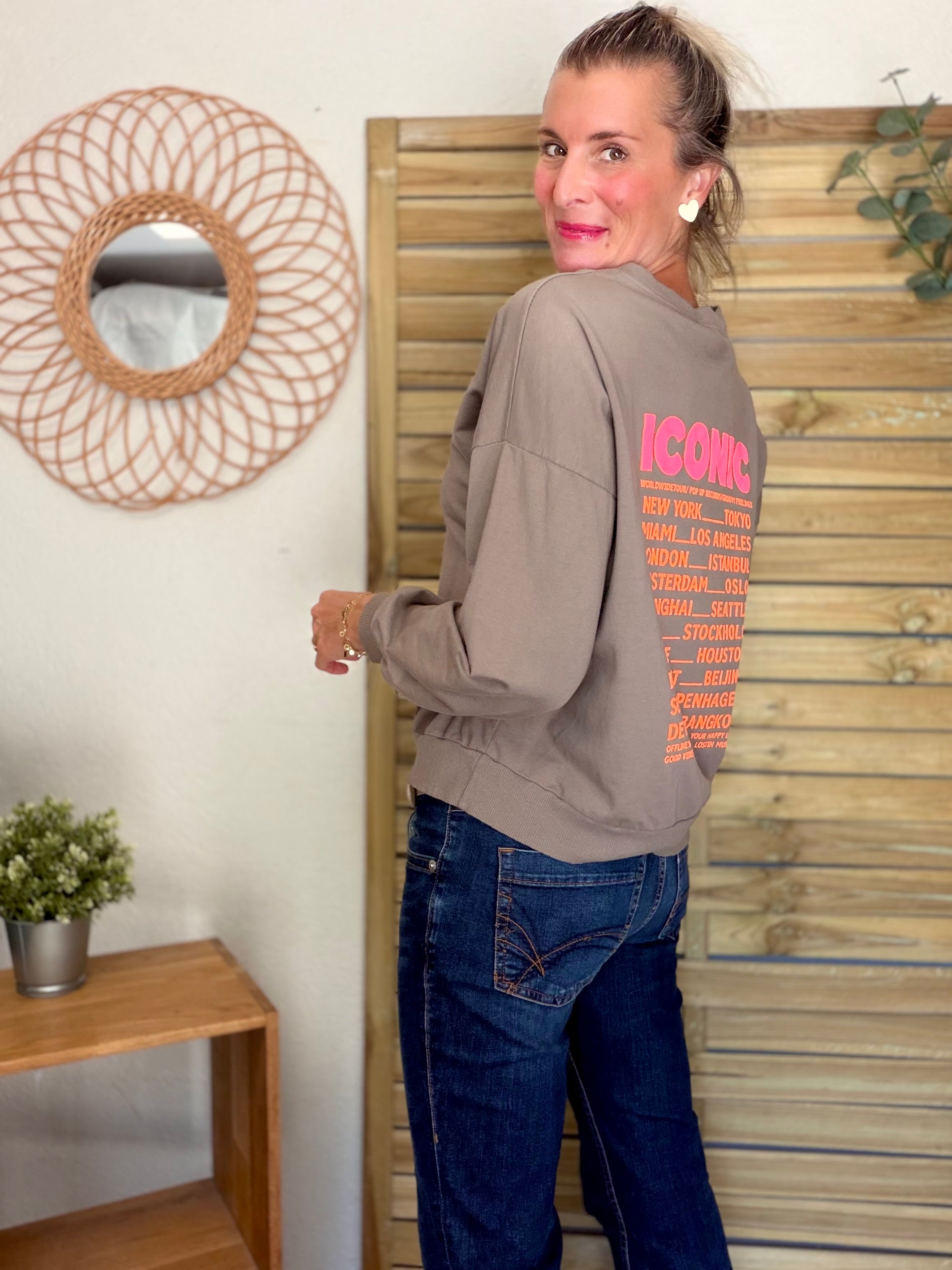 Sweat ICONIC léger 100% coton FAUSTINE Taupe (taille 36 à 46)
