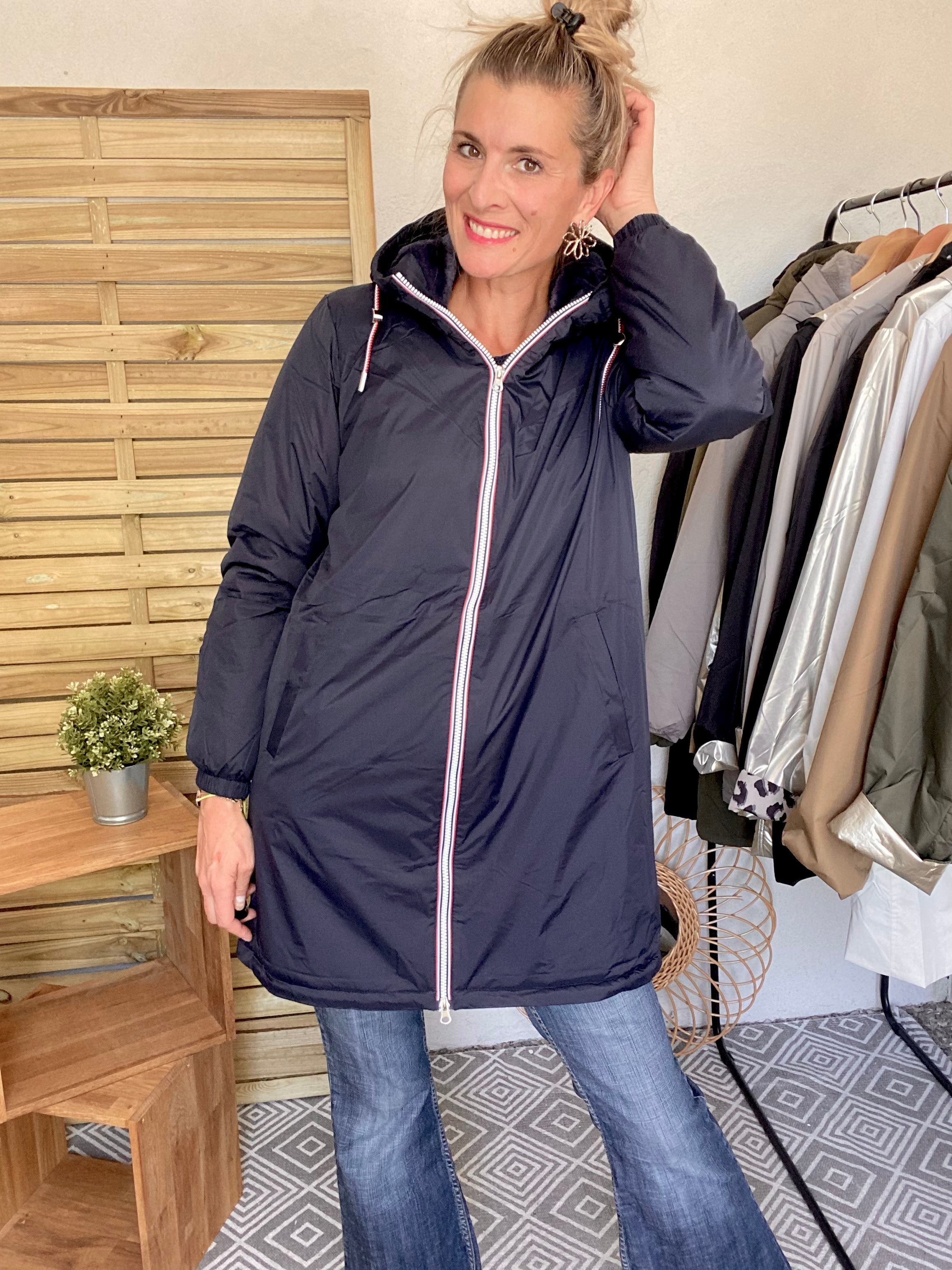 ***PROMO - Tailles 3XL et 4XL - Parka Imperméable THELMA LONG fourrée - Bleu marine - Laura Jo