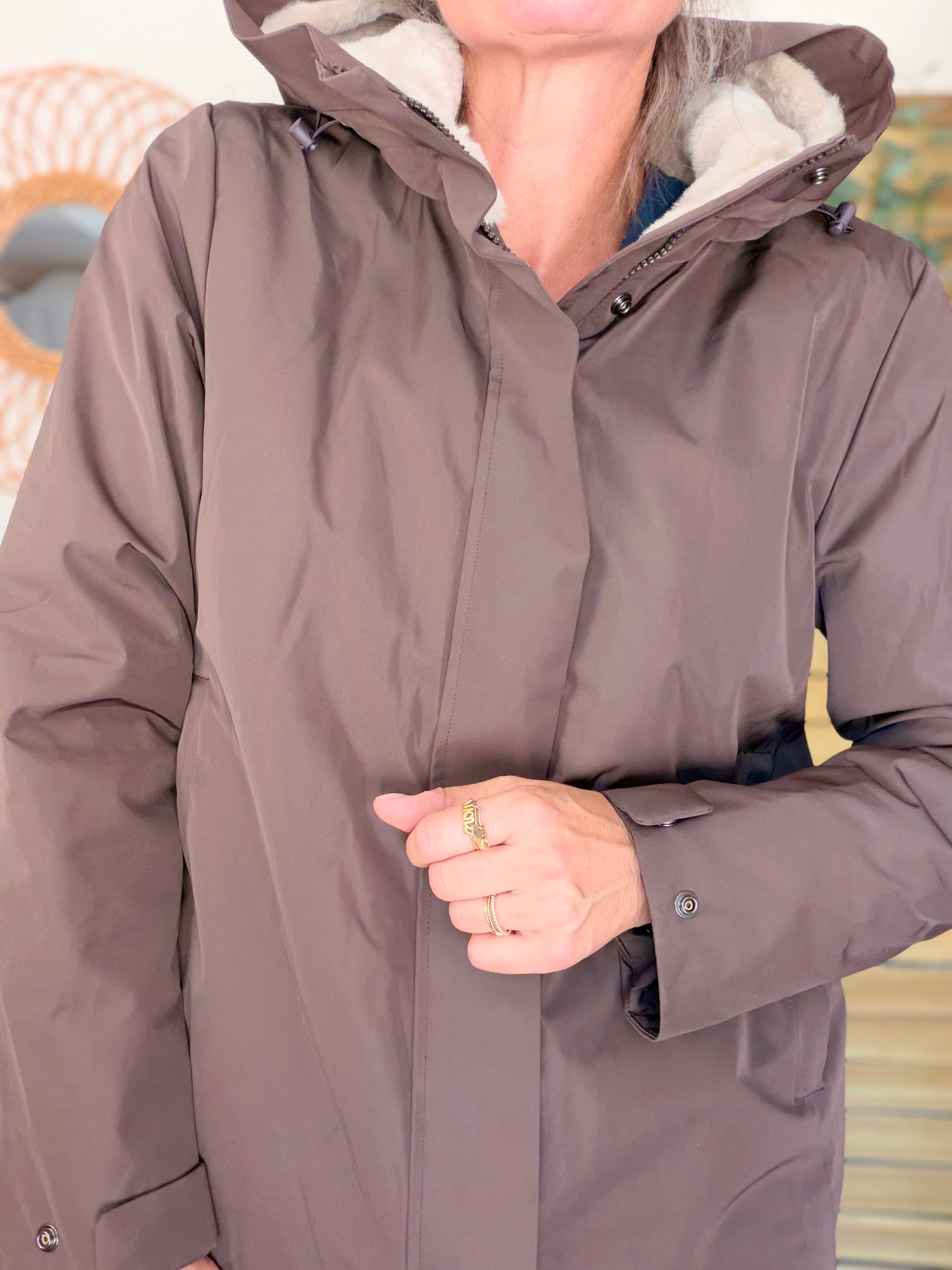 LAURA JO - Parka fourrée imperméable AMBRE MI-LONG - Chocolat / Beige