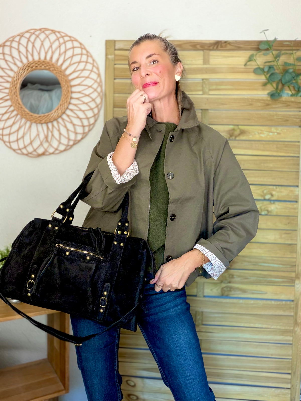 Sac cabas XL en cuir daim • HUNTER Noir