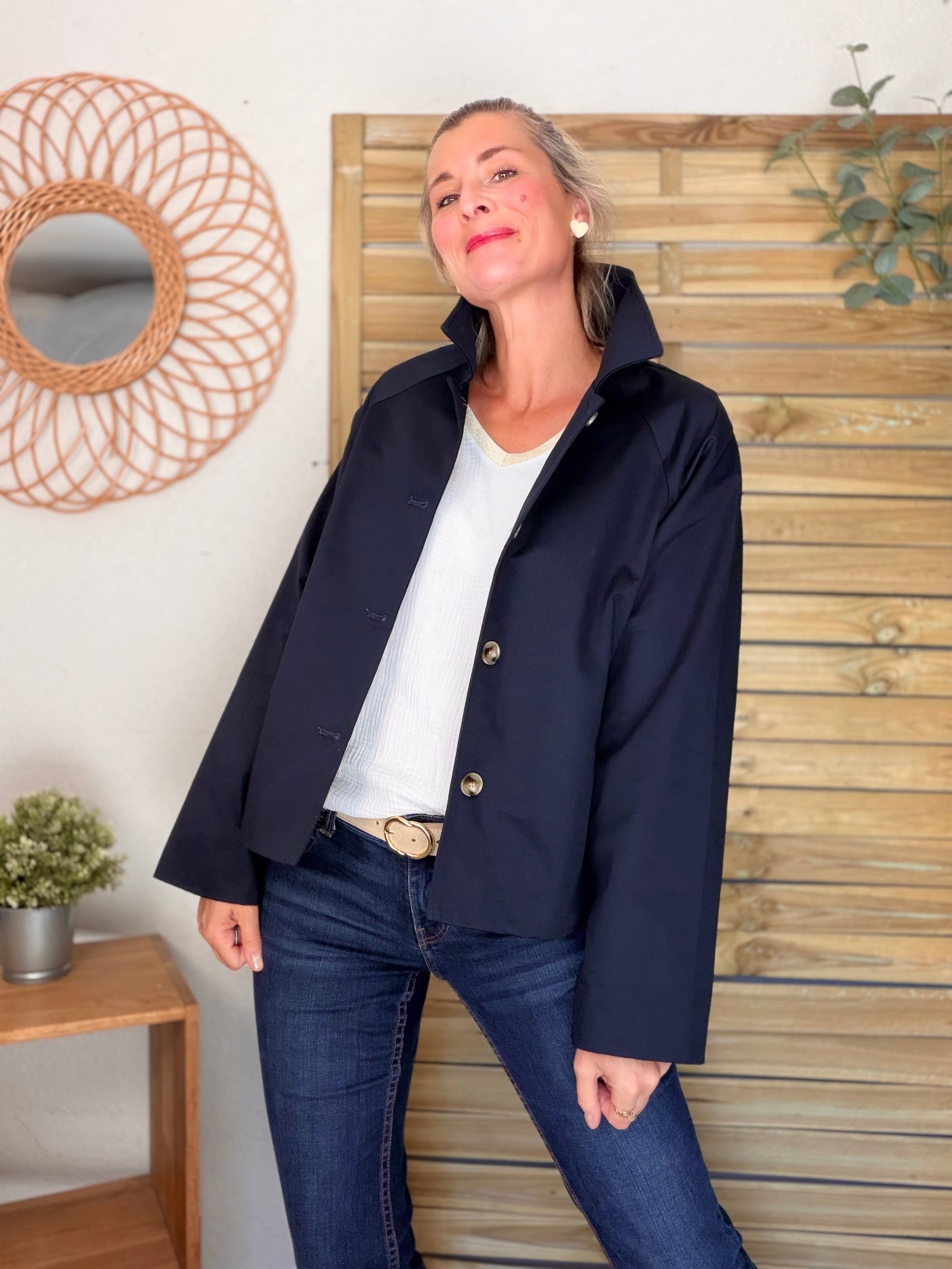 Veste Trench en coton avec Liberty - JOHAN Bleu marine