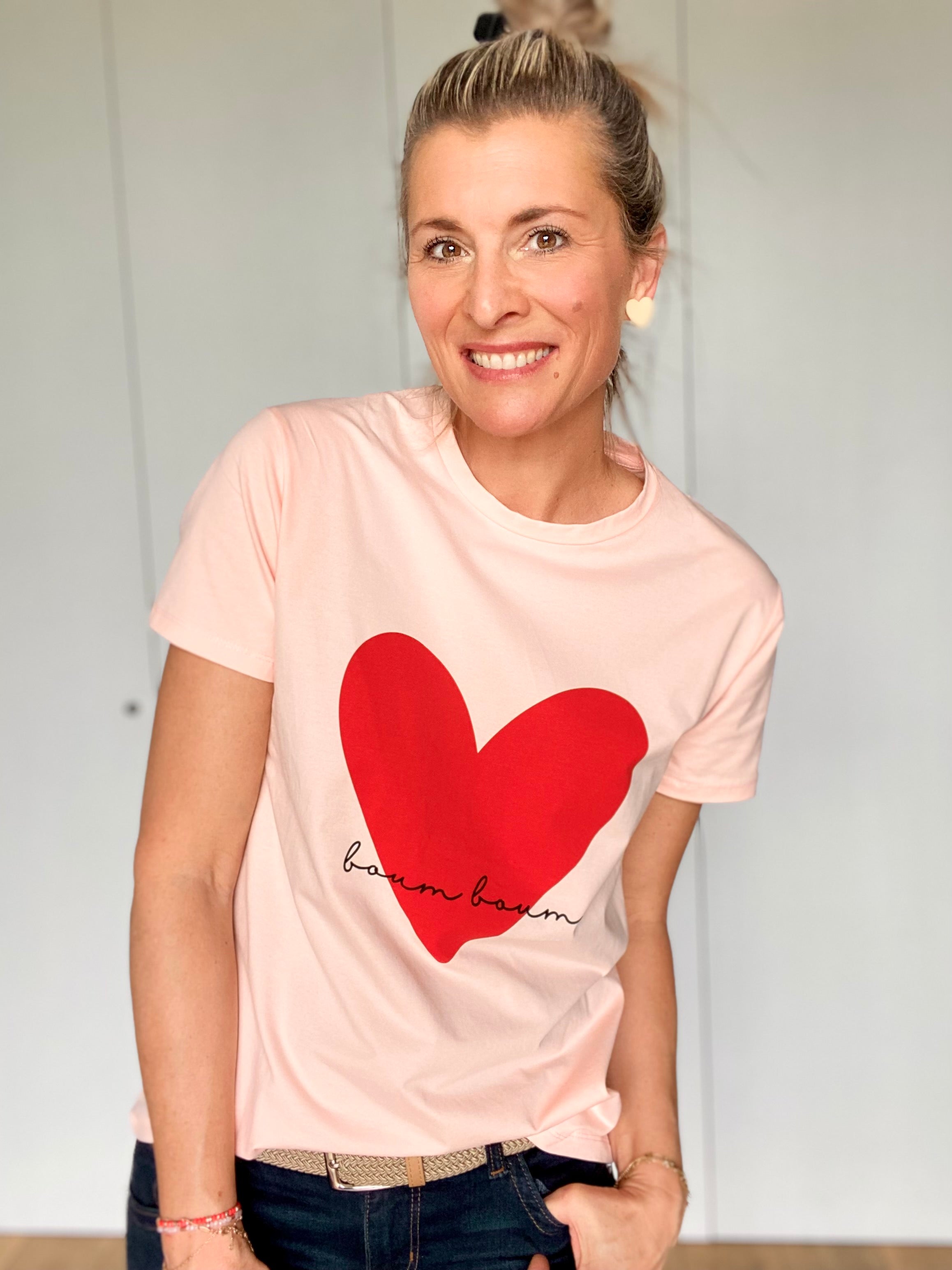 Tee shirt FAMILY rose, coeur rouge BOUM BOUM - taille 2 ans au XL - FIN DE SÉRIE