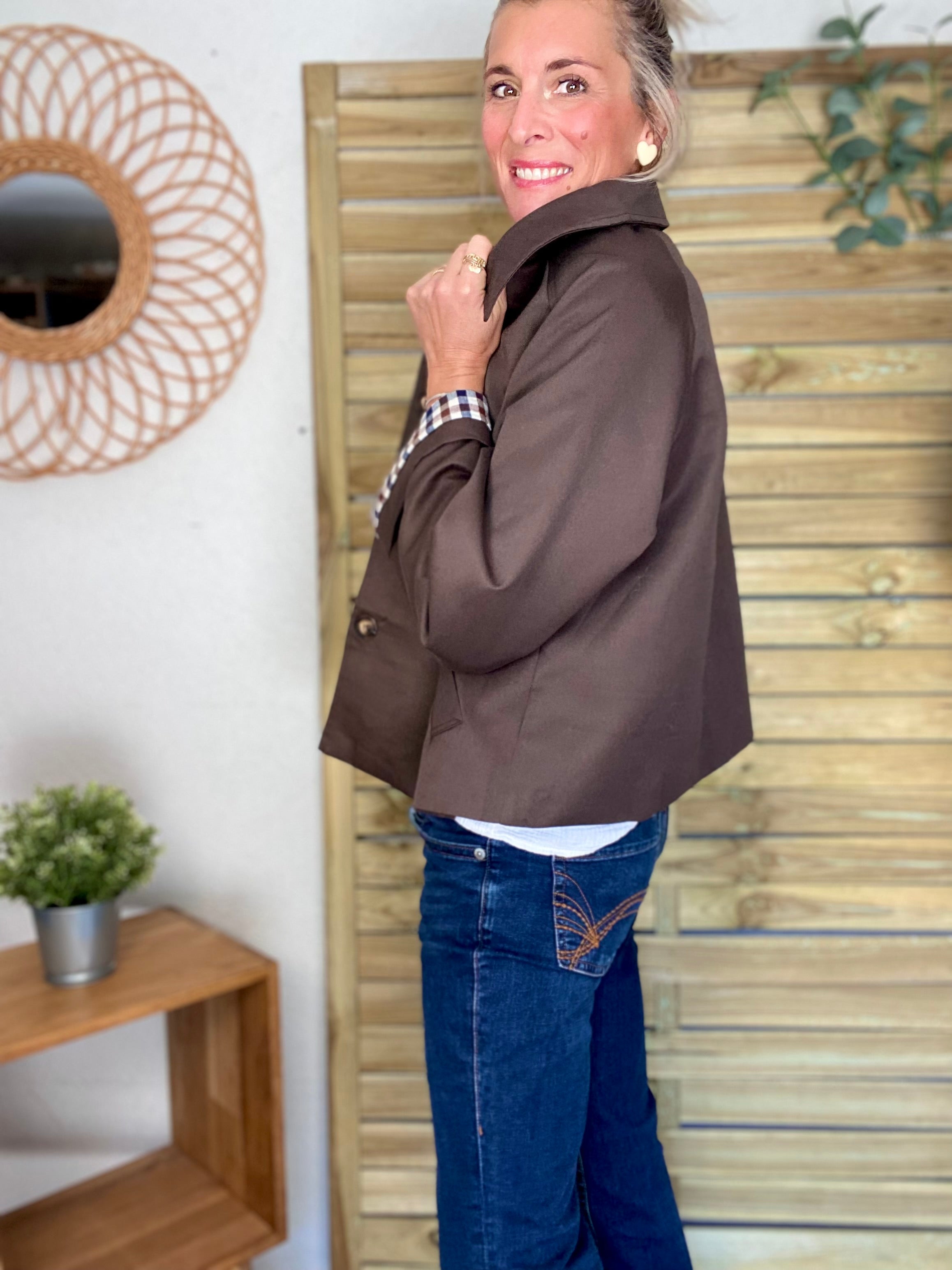 Veste Trench en coton avec vichy - YSEULT court Chocolat
