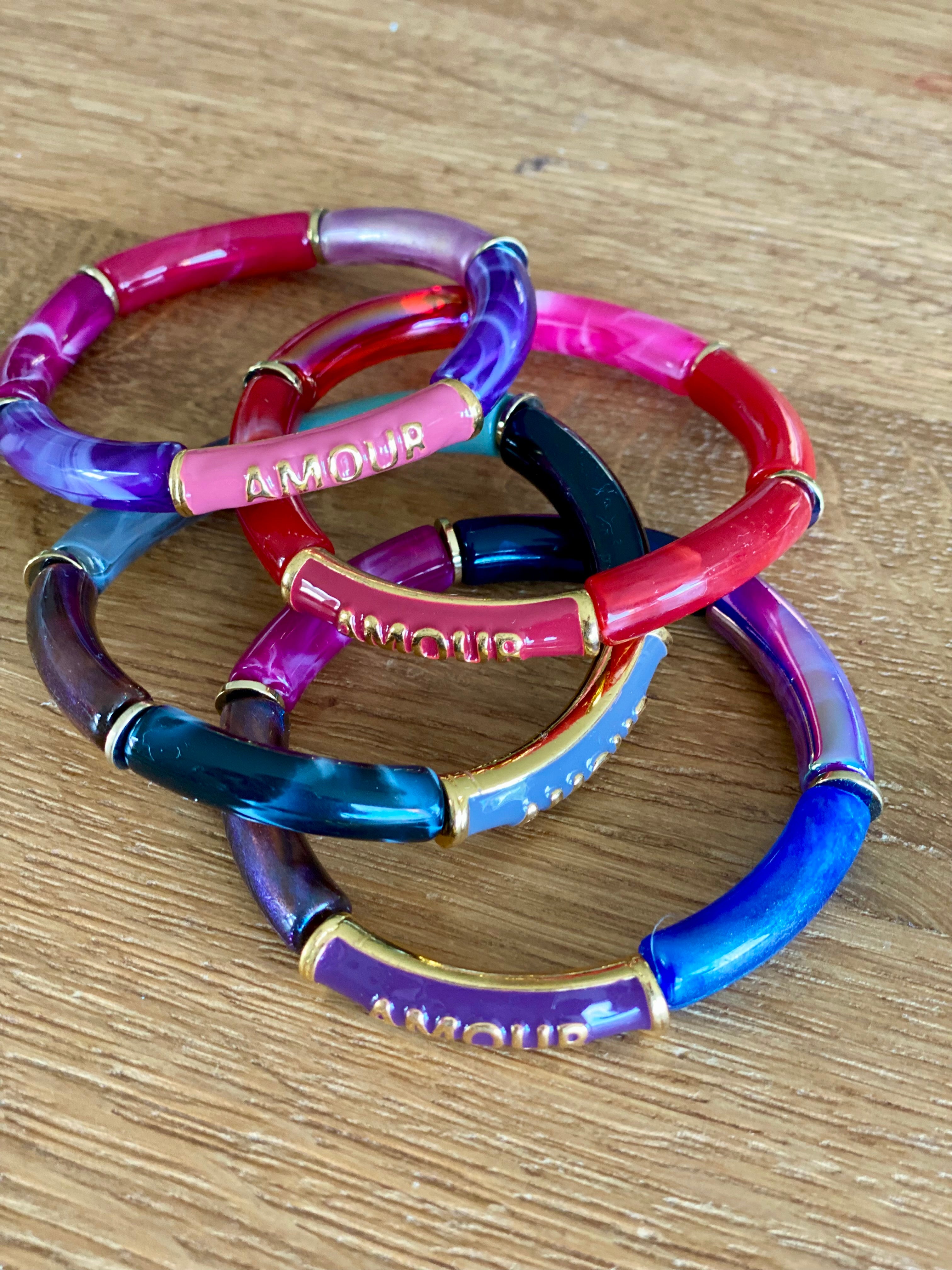 Bracelet élastique en résine multicolore Amour - ELLA (12 coloris au choix)