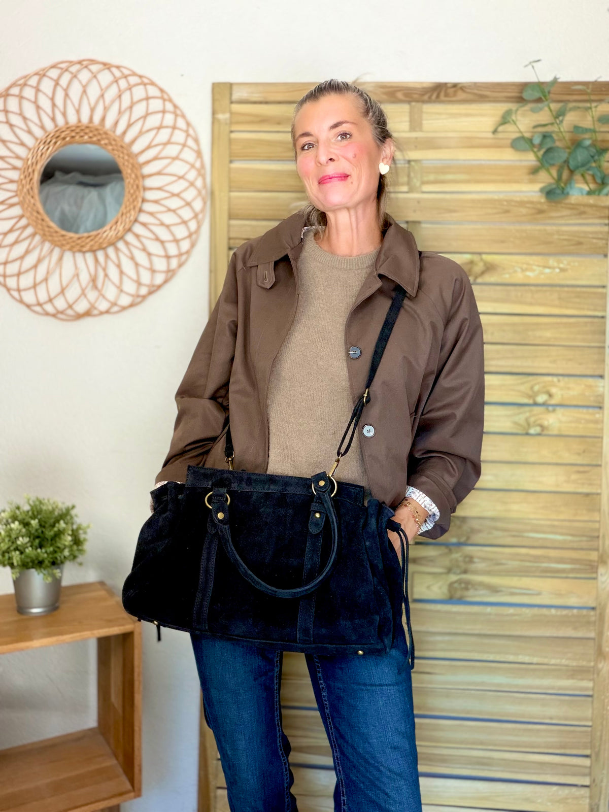 Sac cabas XL en cuir daim • PARKER Noir