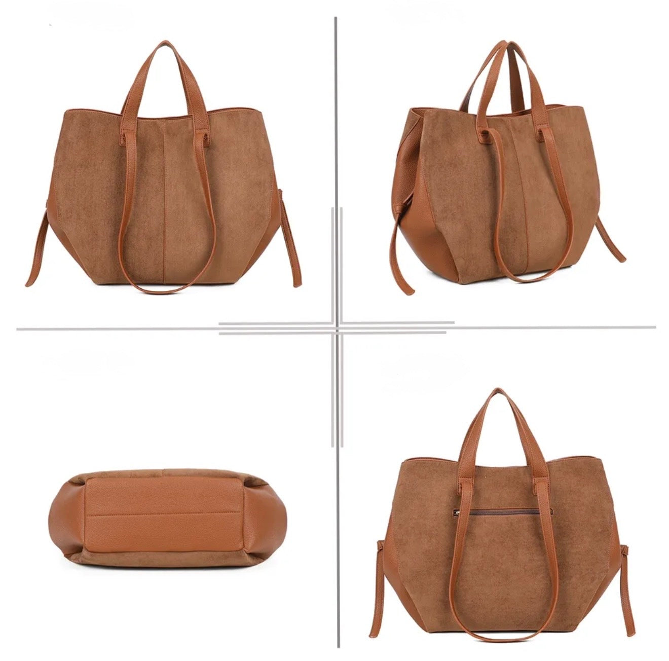 Grand Sac cabas 2 en 1 en simili daim - LAURÈNE Camel