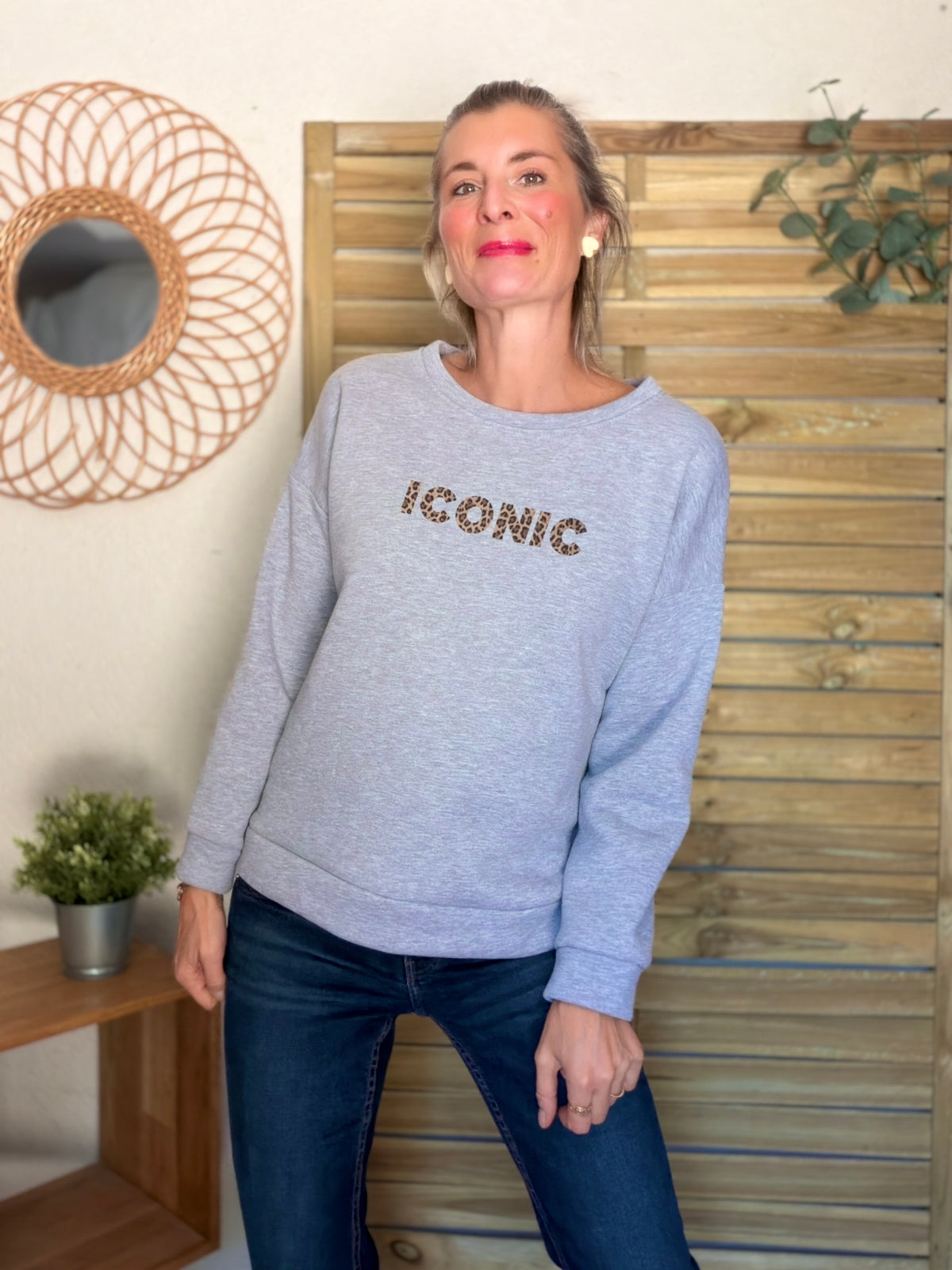 Sweat ICONIC Léo molleton ISALINE - Gris