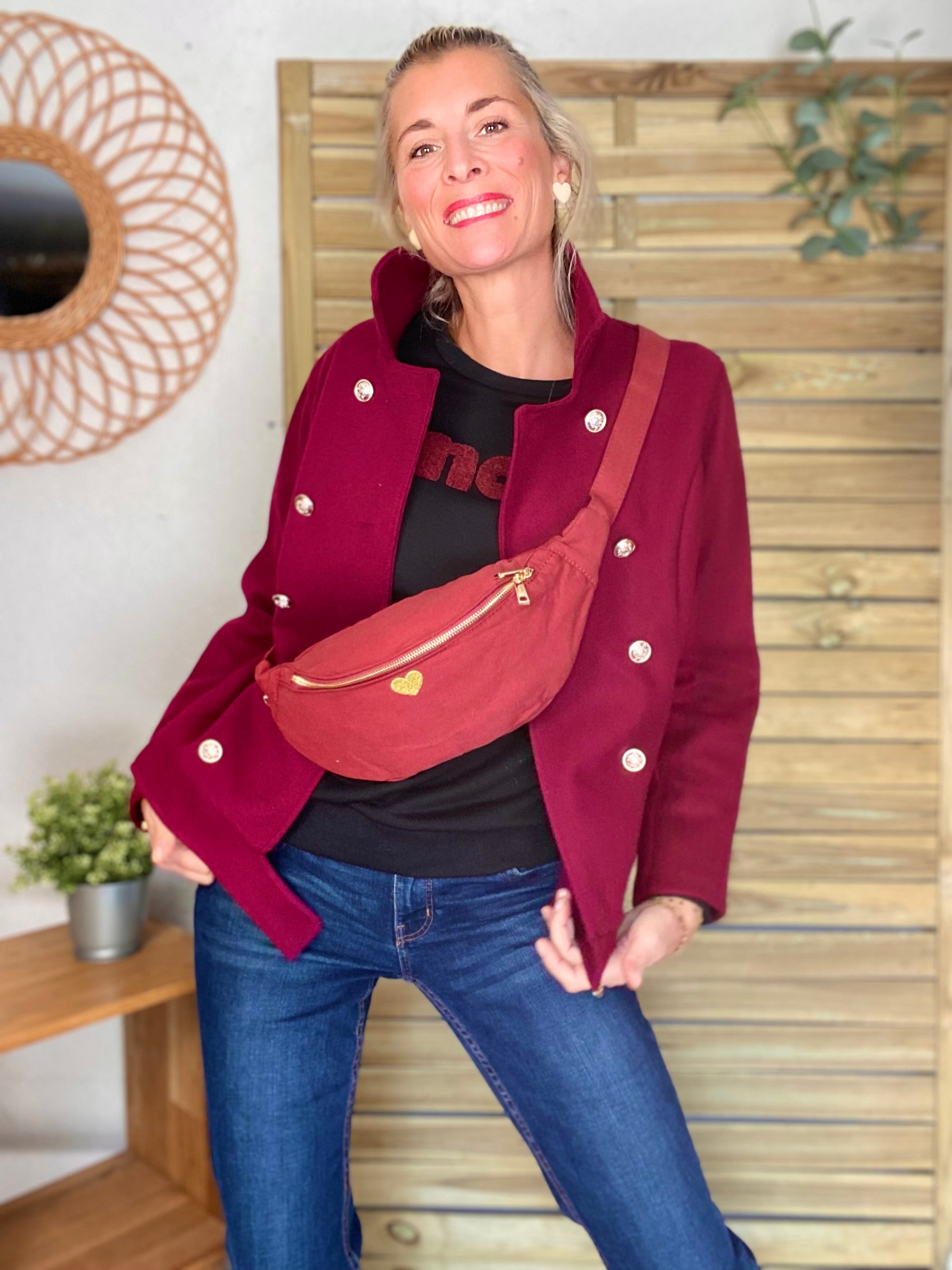 Sac banane en coton Coeur brodé 💛 CASSIDY - Bordeaux