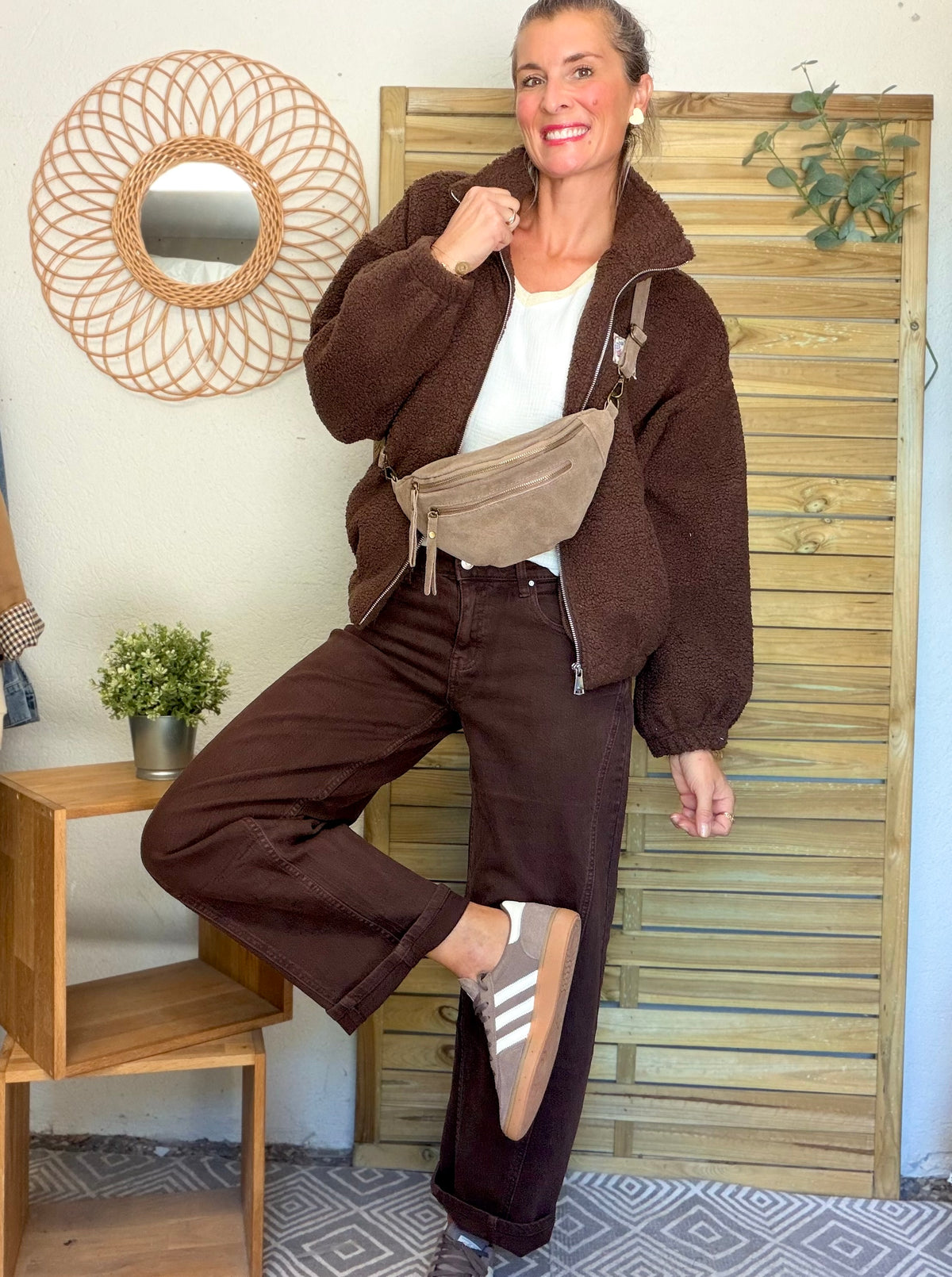 Pantalon Jean coupe barrel LÉON Chocolat