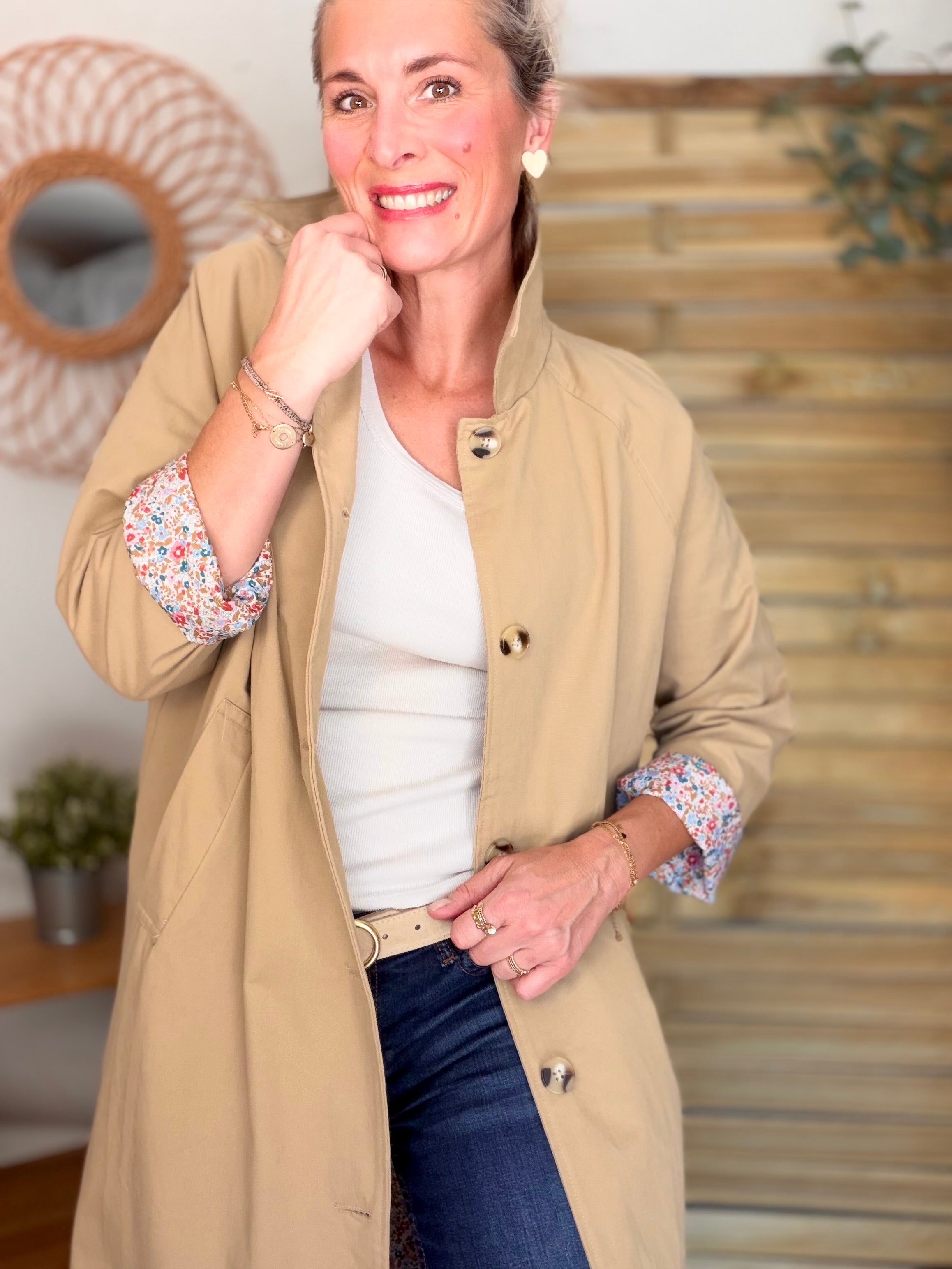 Veste Trench mi long en coton Camel avec Liberty CALLIE