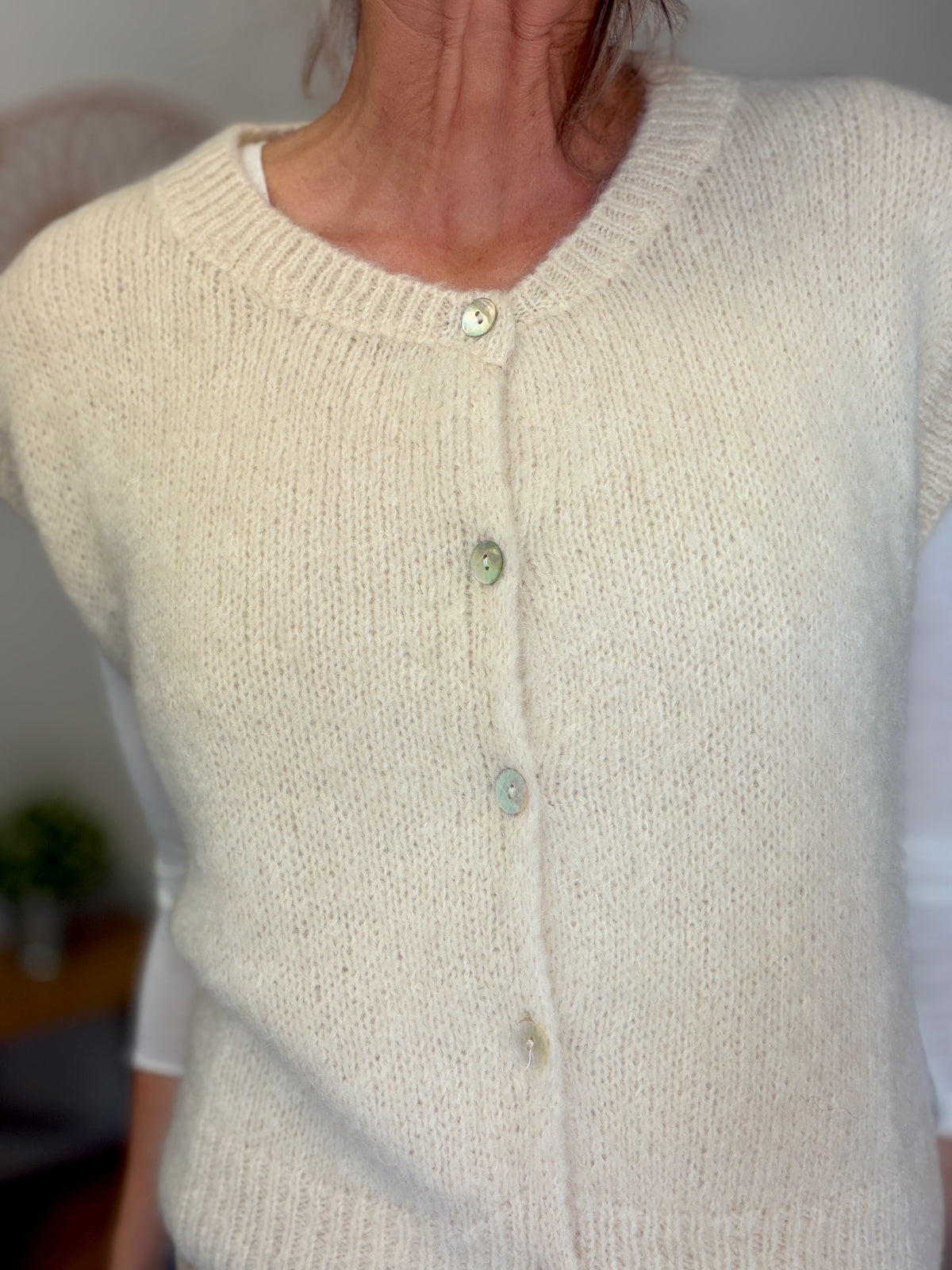 Gilet sans manche en maille laine et mohair AVERY Beige