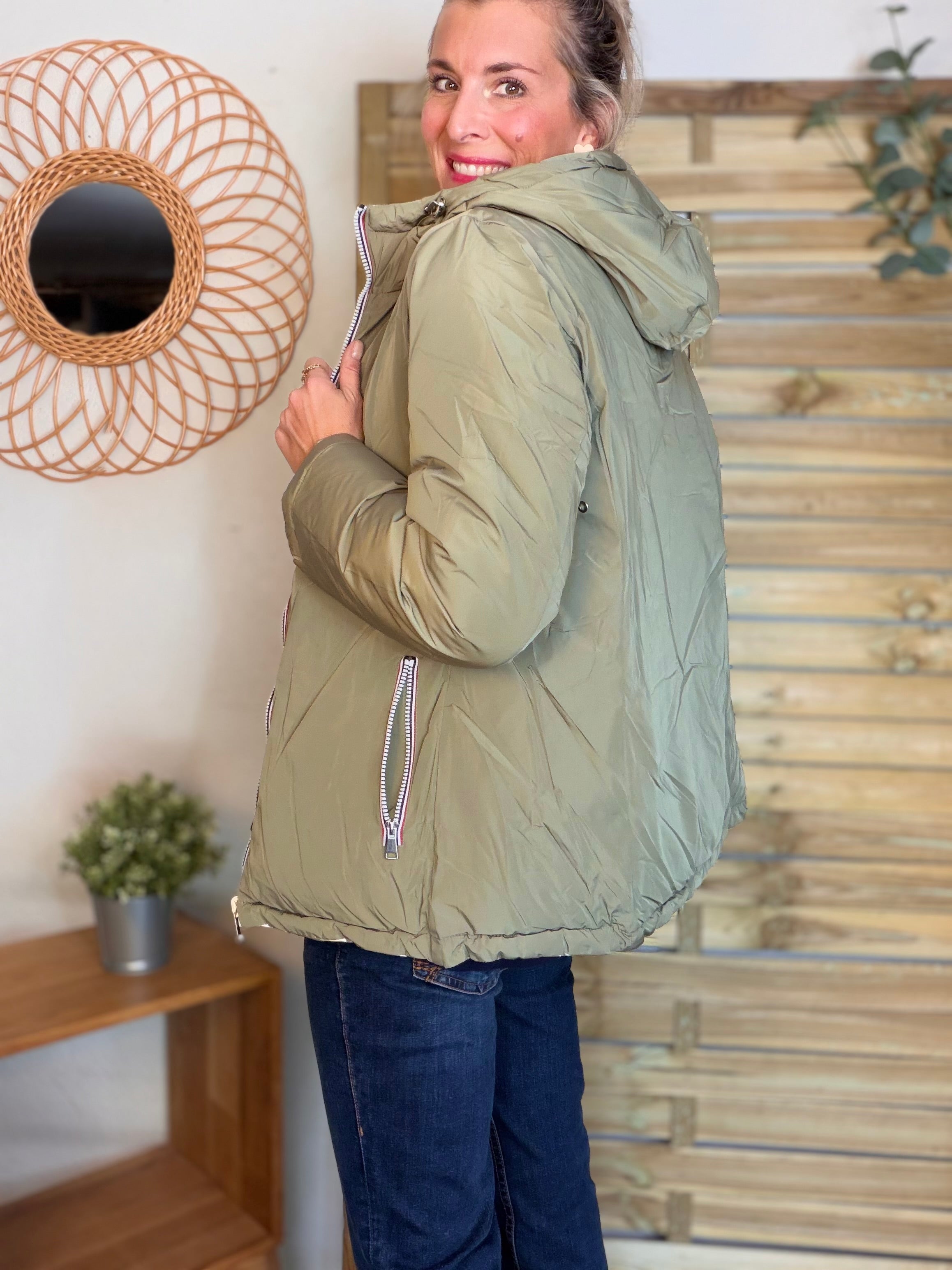 ⚡️PÉPITES FRIDAY - Doudoune imperméable réversible longue ANGÈLE COURT - Kaki clair - MELYA MELODY