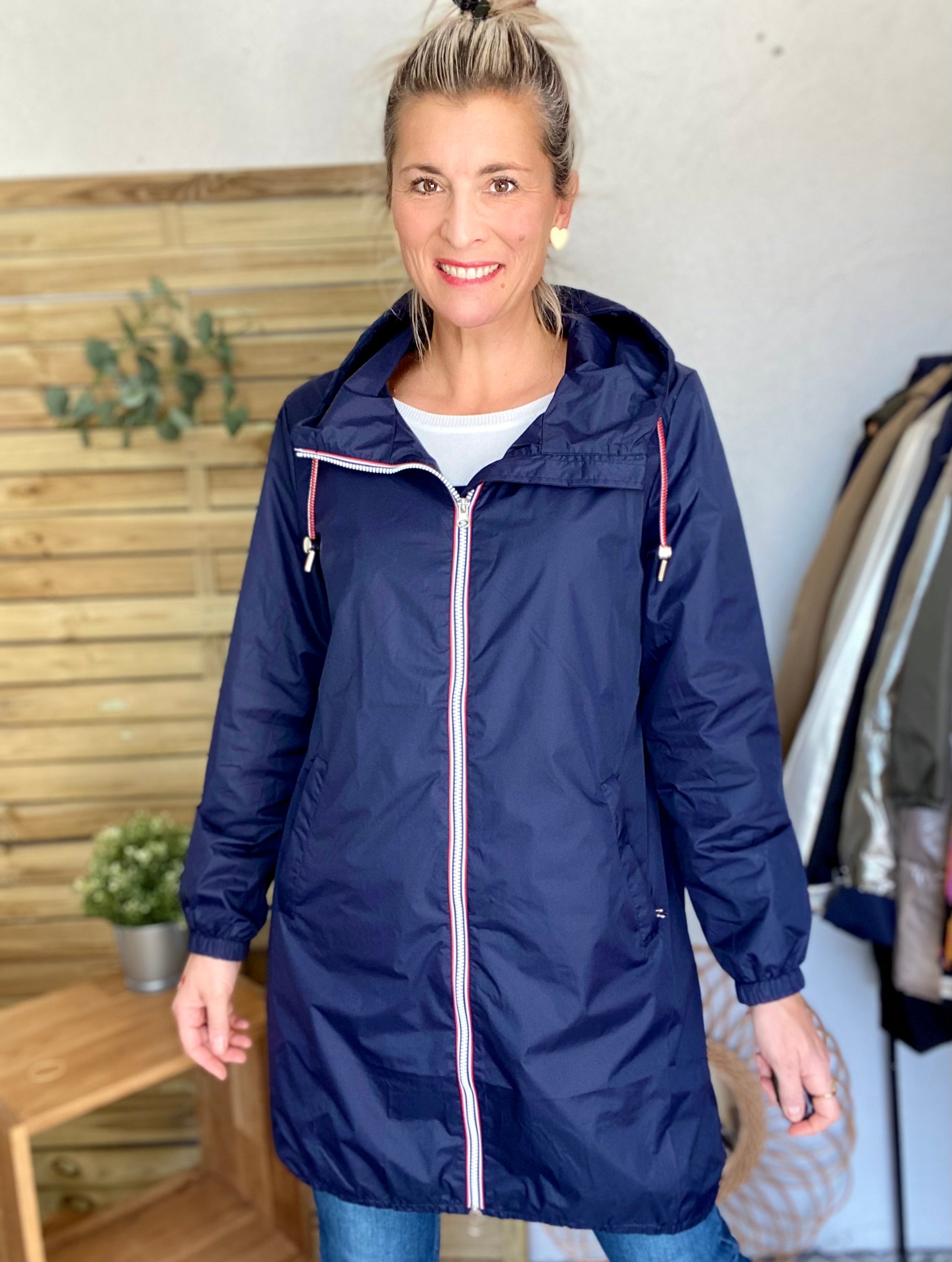 Imperméable mi-saison doublé SOLINE LONG - Bleu marine - Laura Jo