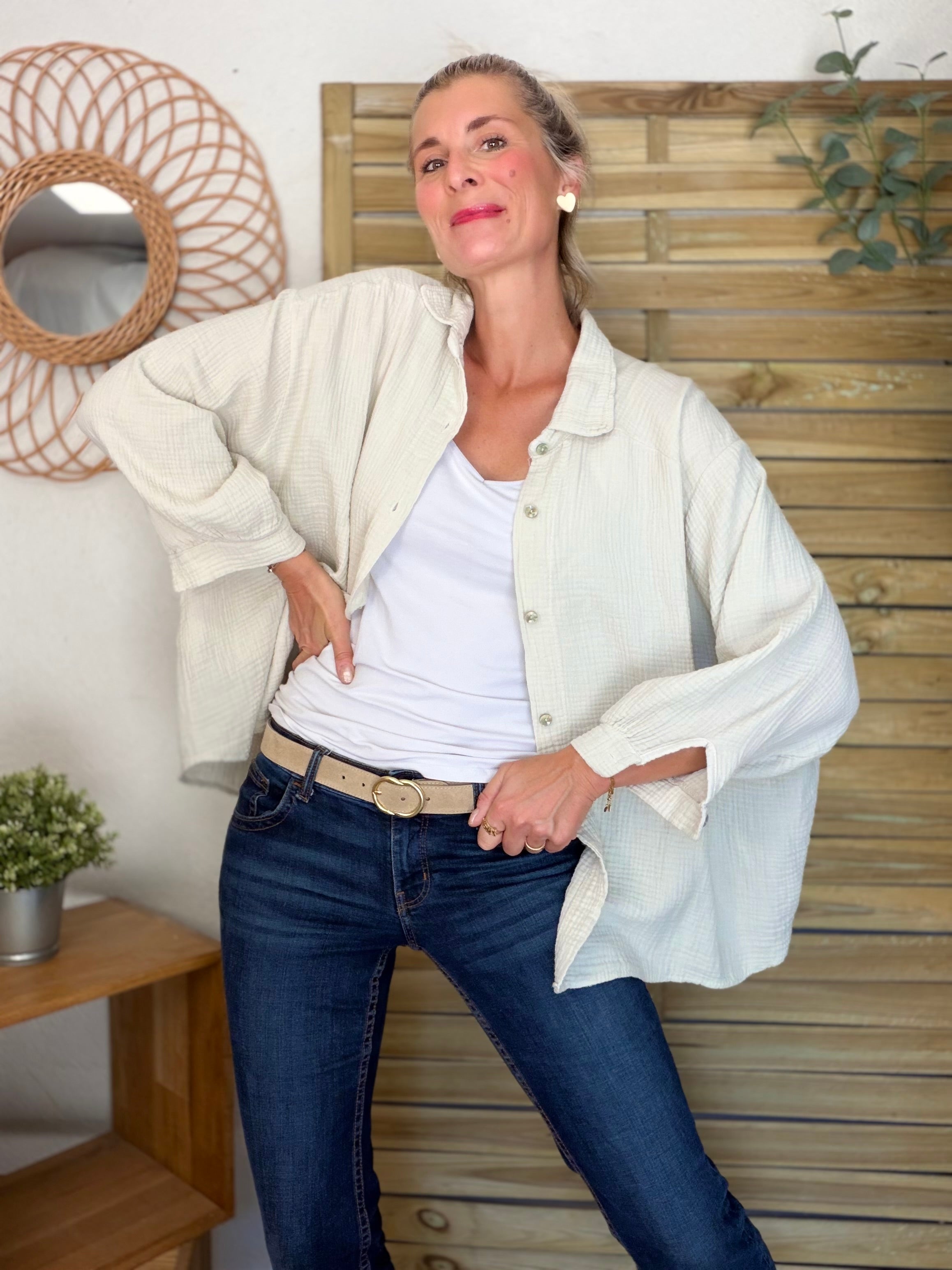 Chemise en gaze de coton unie FÉLICIA Beige