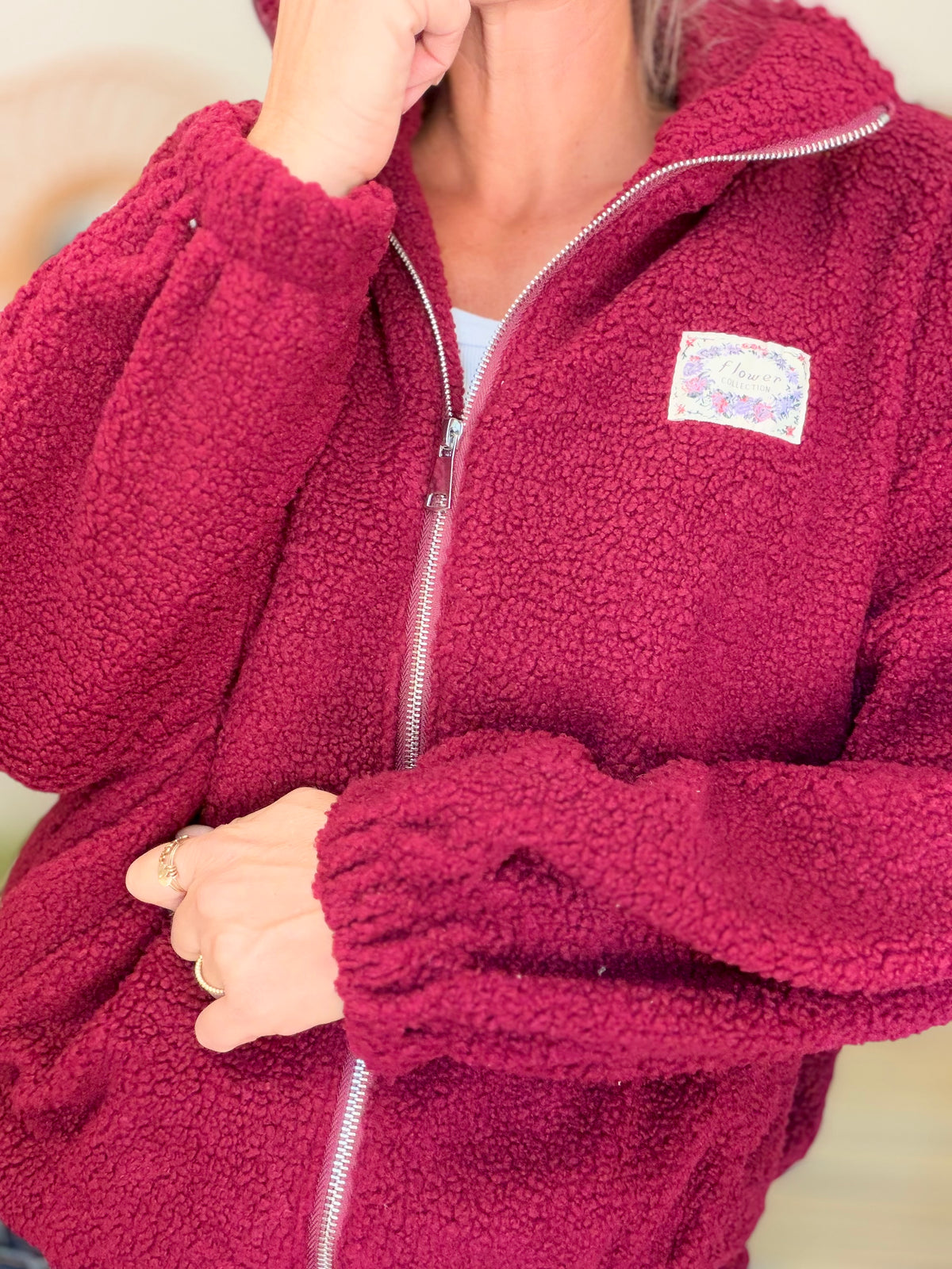 Veste Sherpa zippée LÉONIE Bordeaux