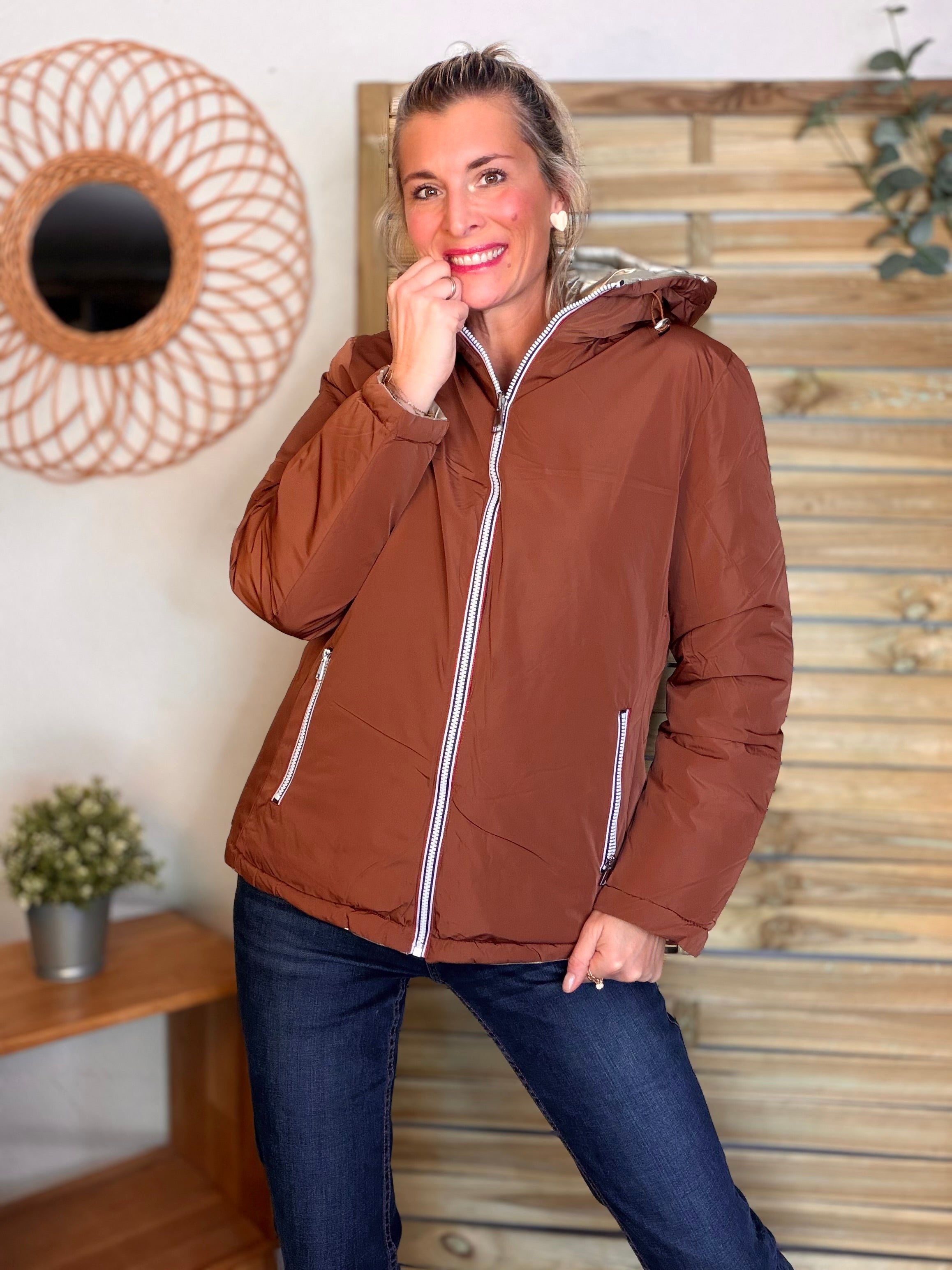 ⚡️PÉPITES FRIDAY - Doudoune imperméable réversible longue ANGÈLE COURT - Rouille choco - MELYA MELODY