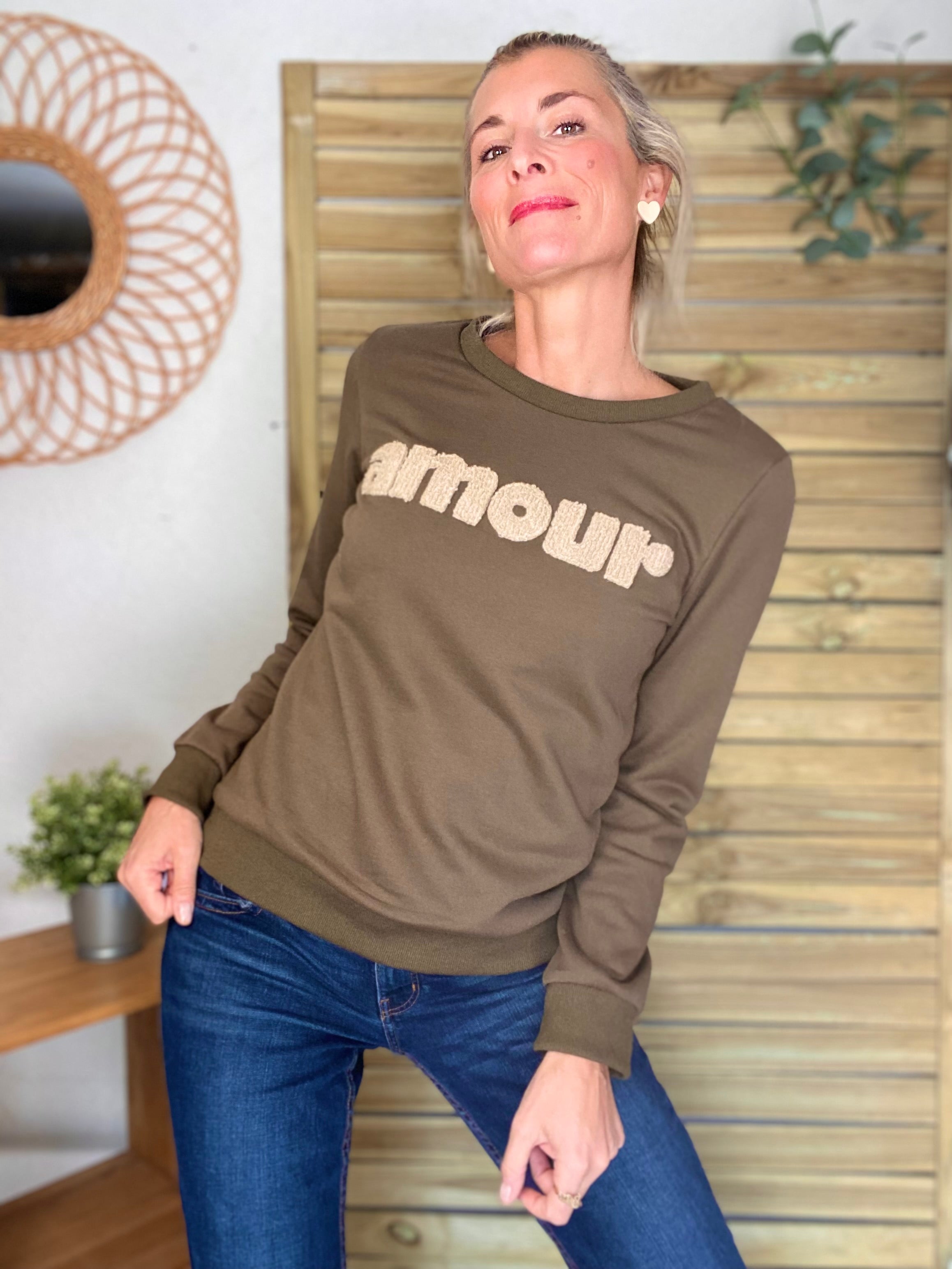 Sweat amour DORIA - Kaki / Beige