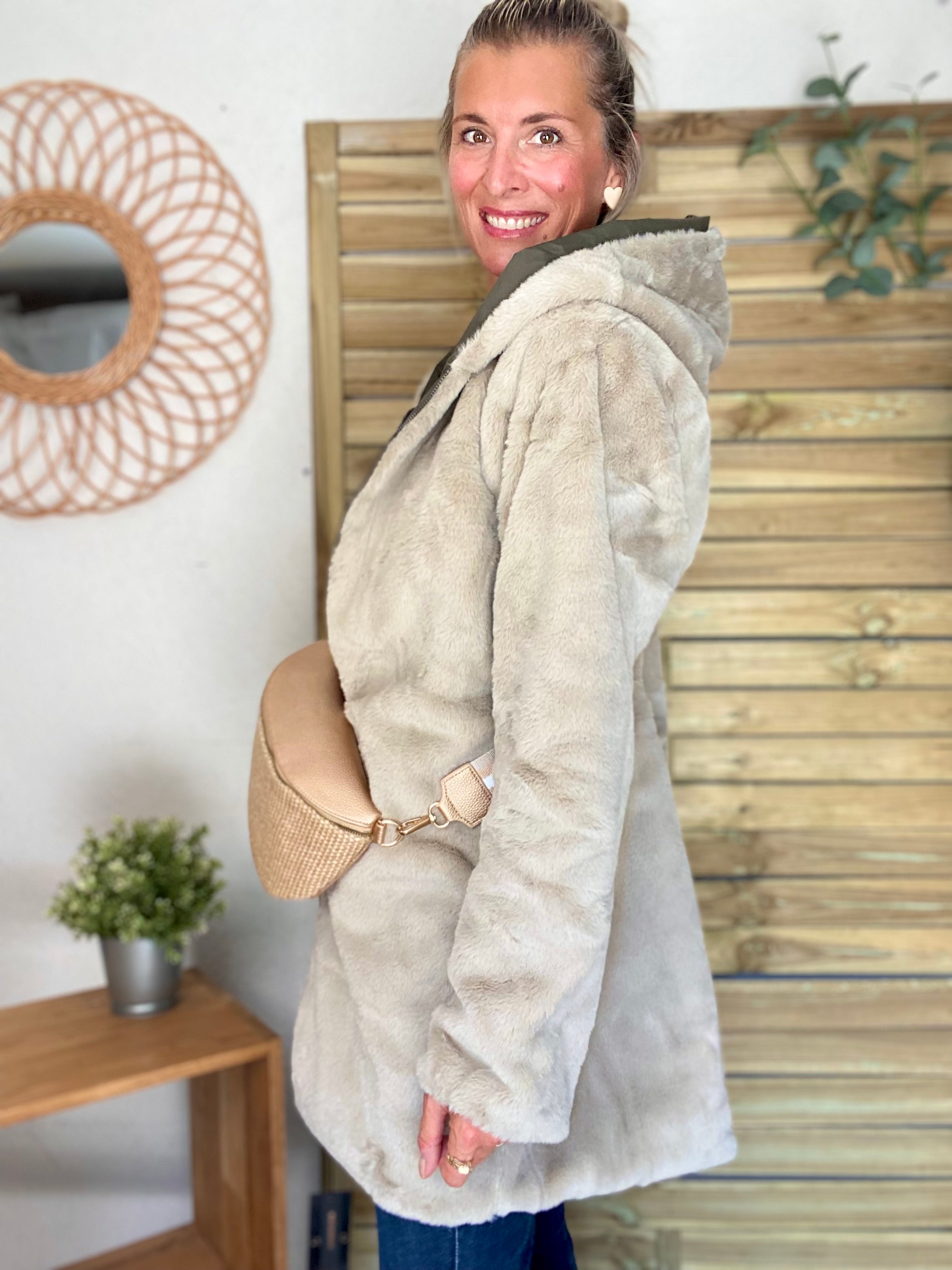 Parka Imperméable réversible fourrée Kaki / Beige ALIX - LAURA JO