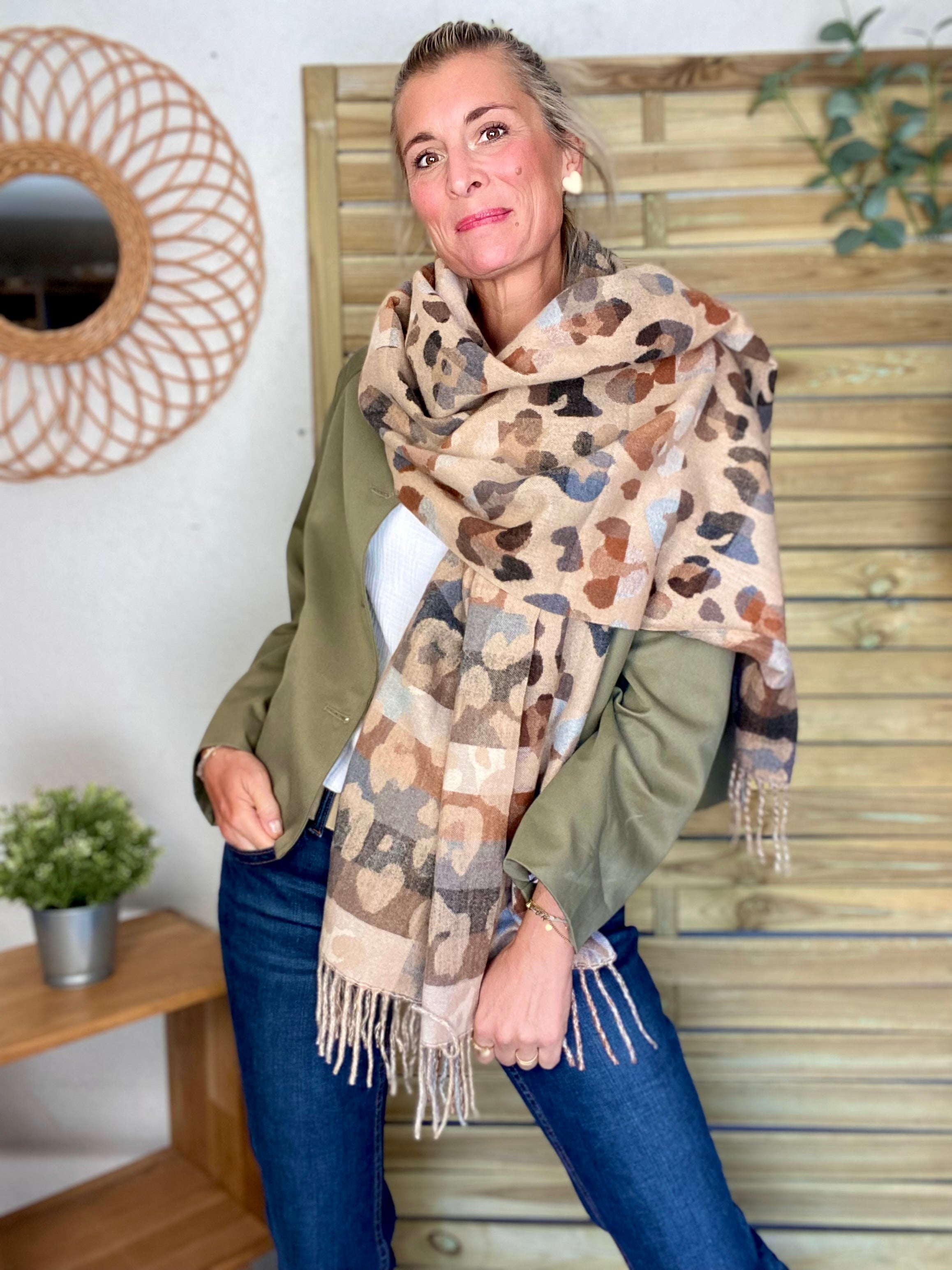 Écharpe douce AGNÈS Léo multico Camel 🐆