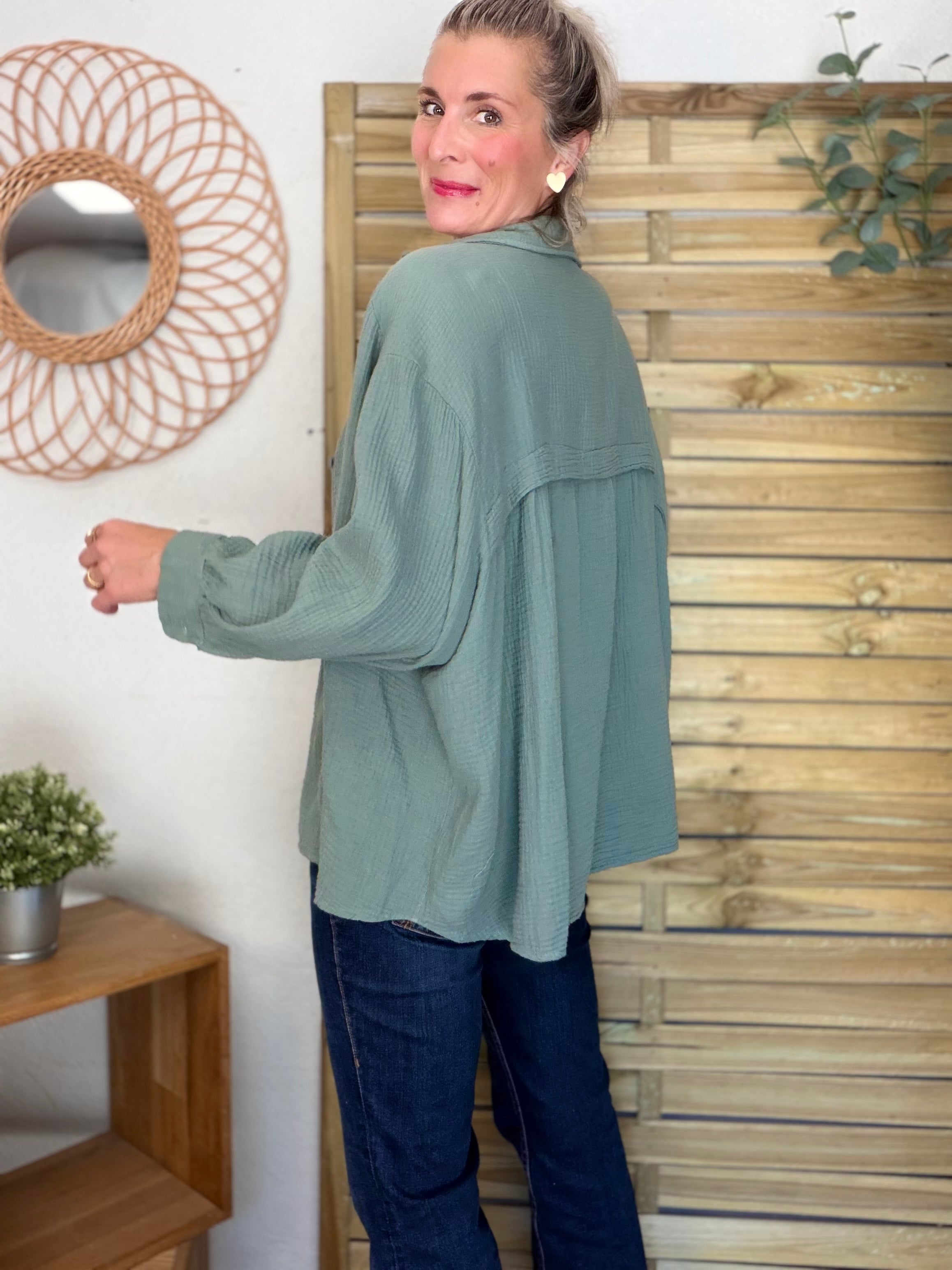 Chemise en gaze de coton unie FÉLICIA Kaki