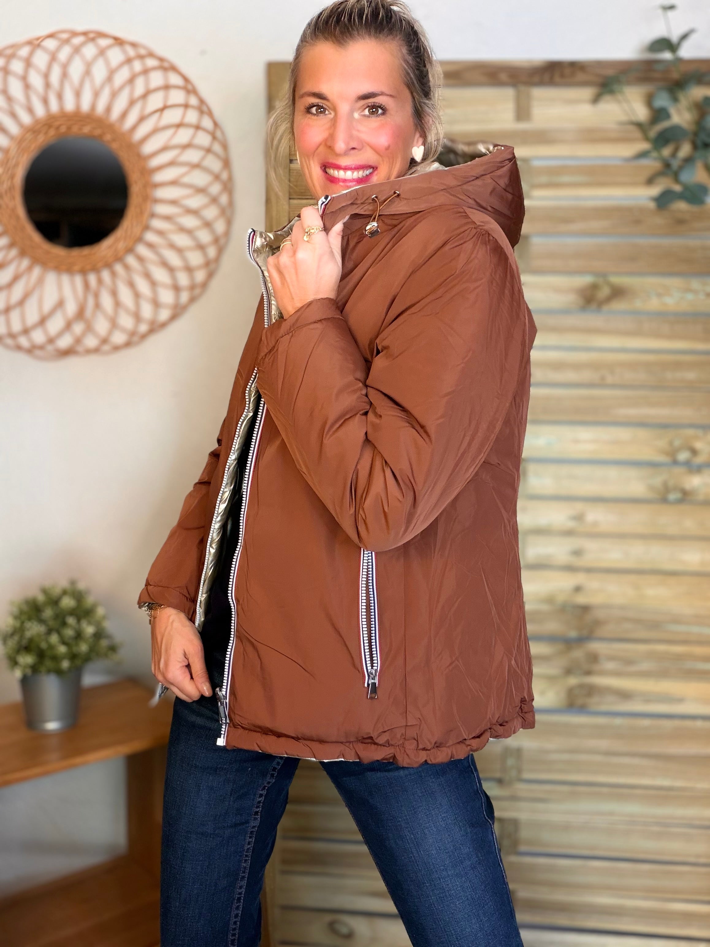 ⚡️PÉPITES FRIDAY - Doudoune imperméable réversible longue ANGÈLE COURT - Rouille choco - MELYA MELODY