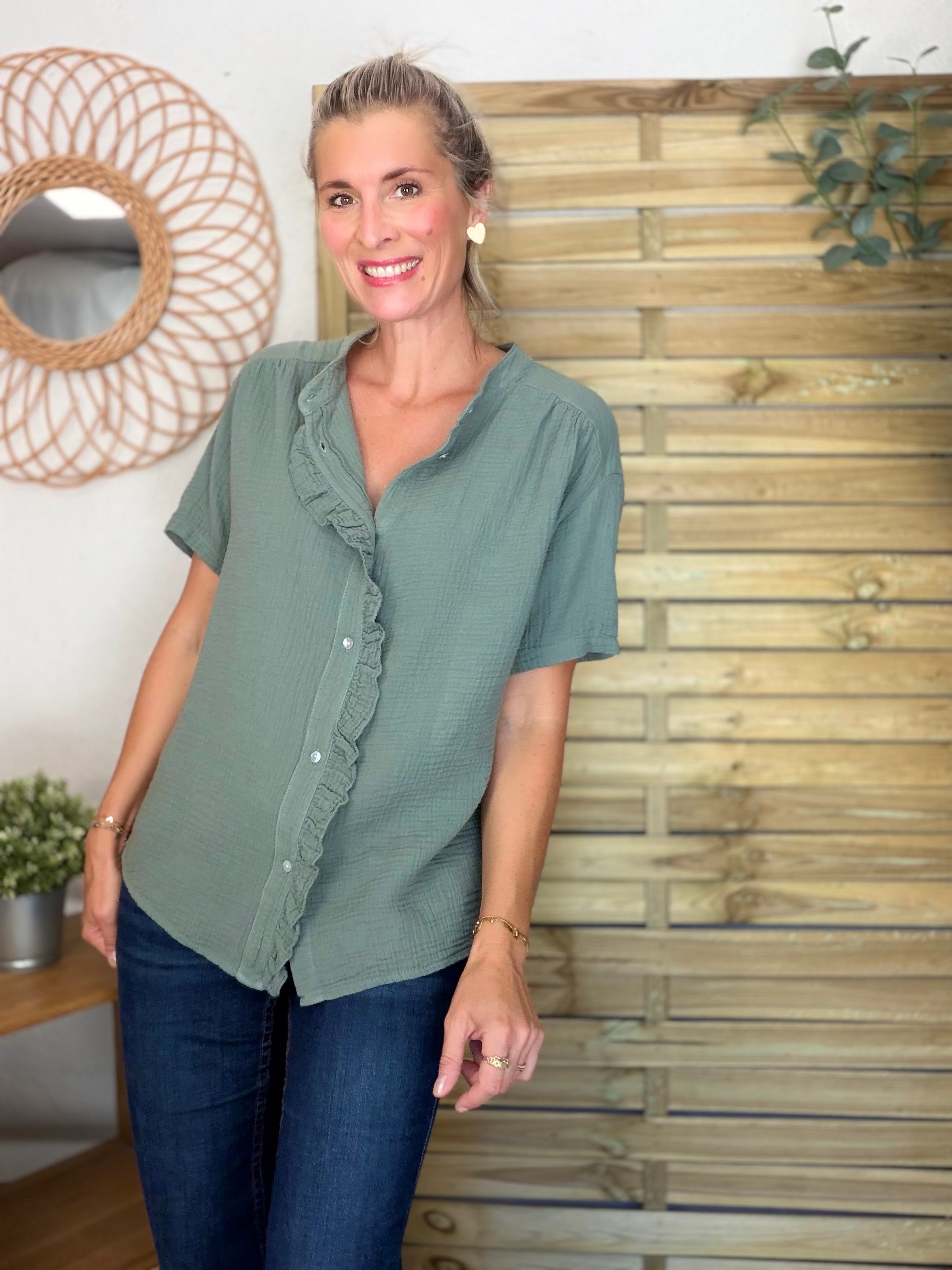 Blouse en gaze de coton ANAËLLE Kaki