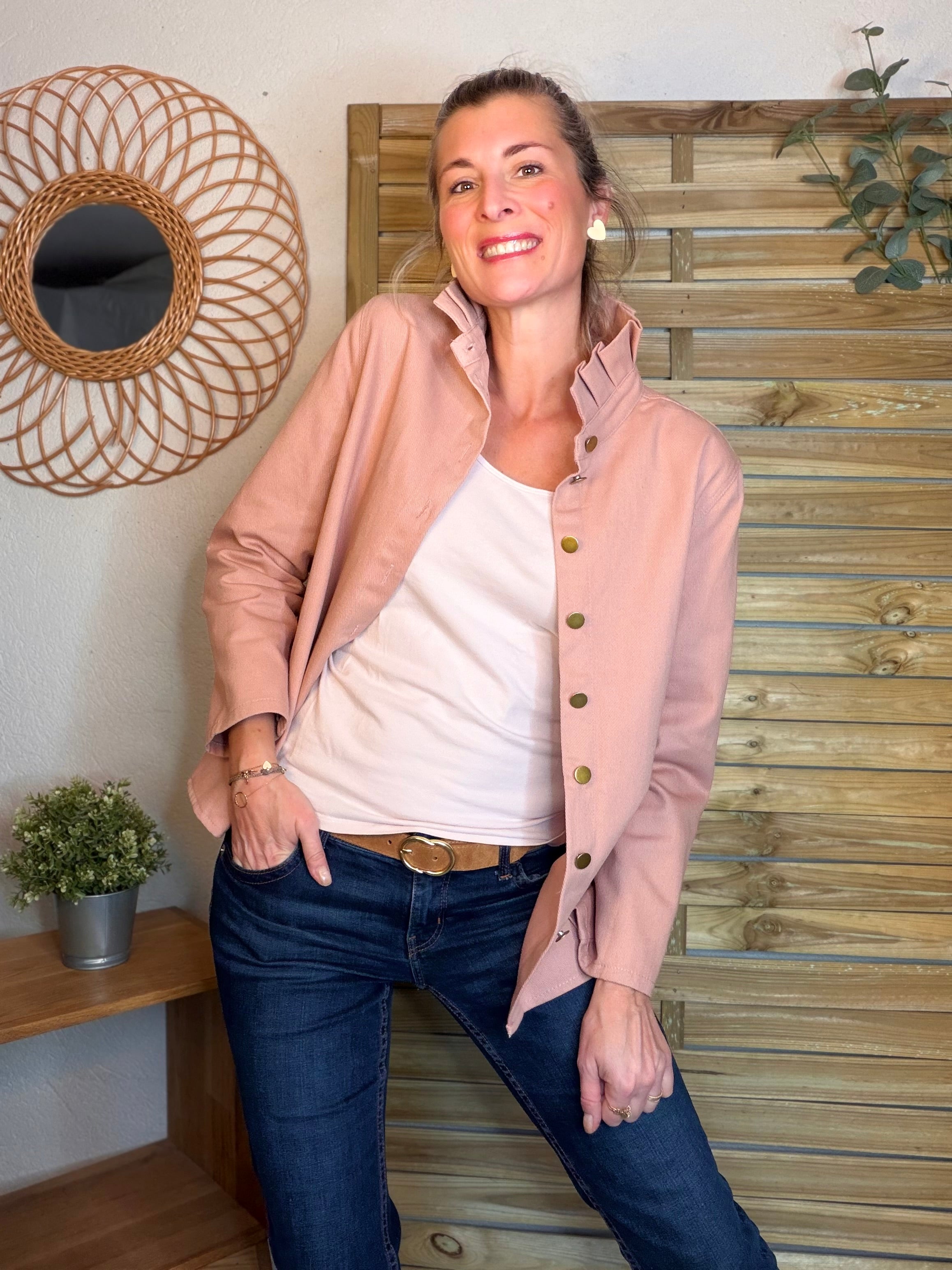 ⚡️ ARRIVAGE - Veste / Chemise en coton, col victorien volanté Beige taupe HILLARY - Rose