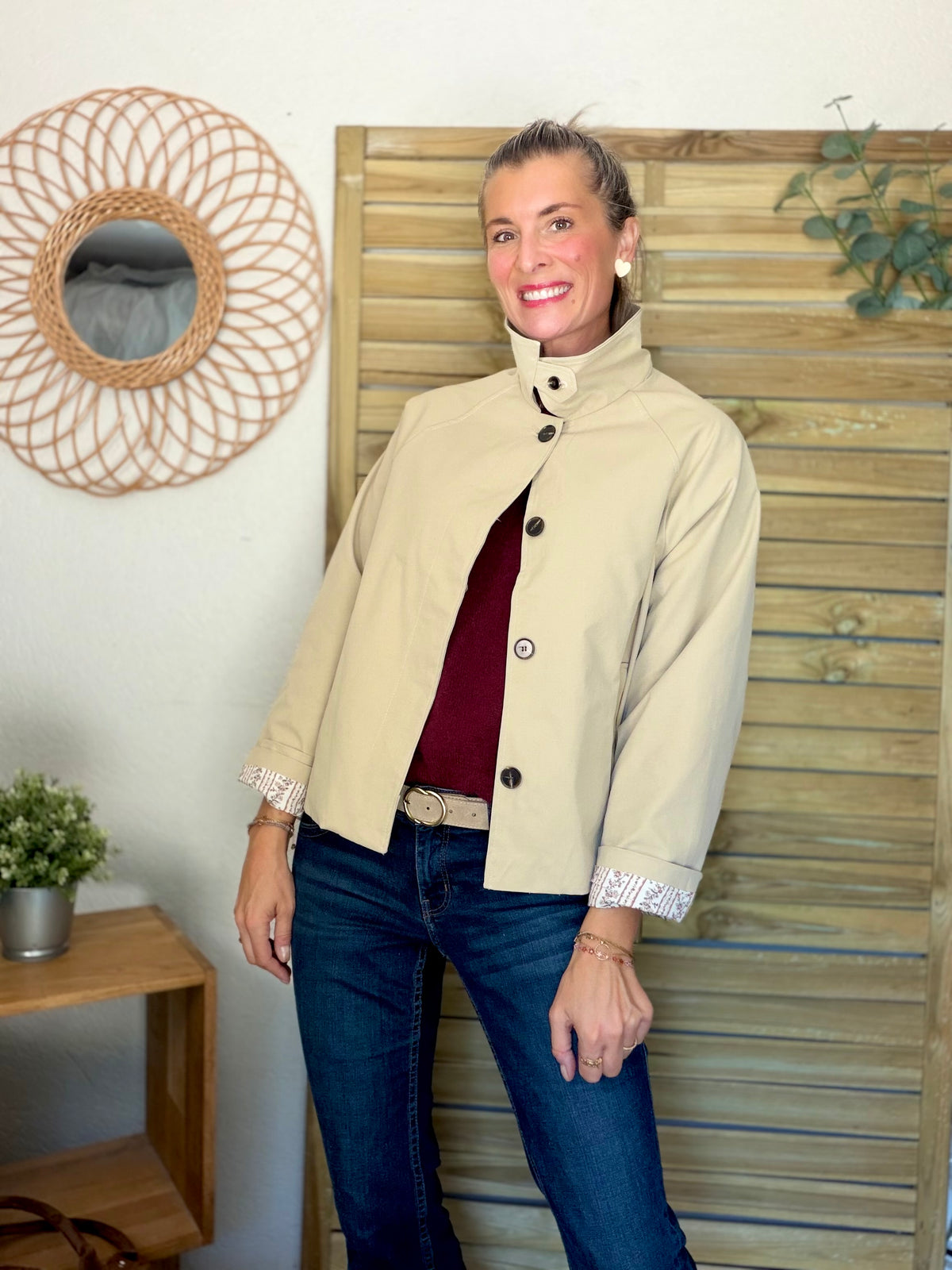 Veste Trench avec Liberty - MADELEINE Beige