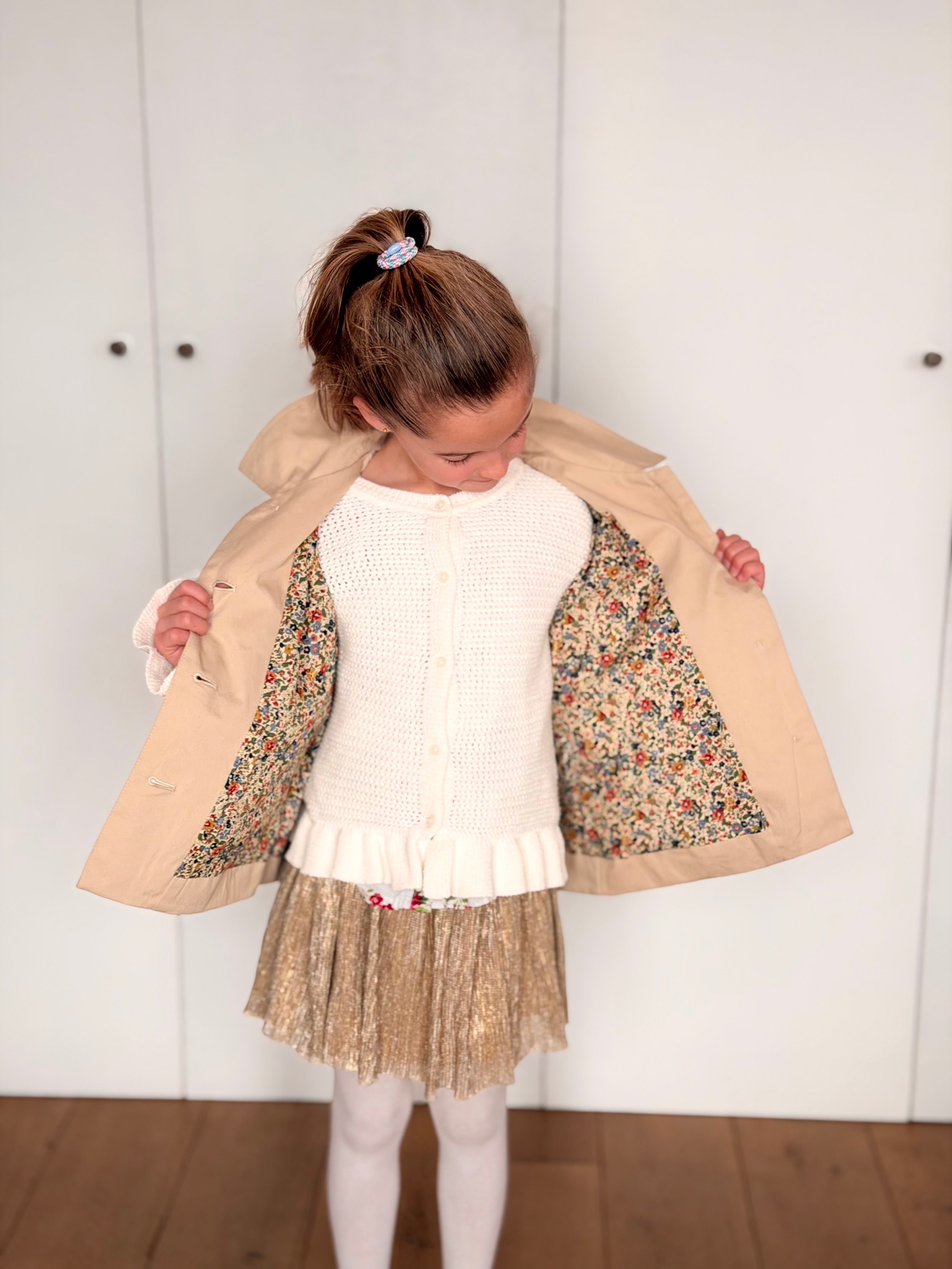 Veste Trench en coton beige avec Liberty - MARION (Taille 2 ans à la Taille L)