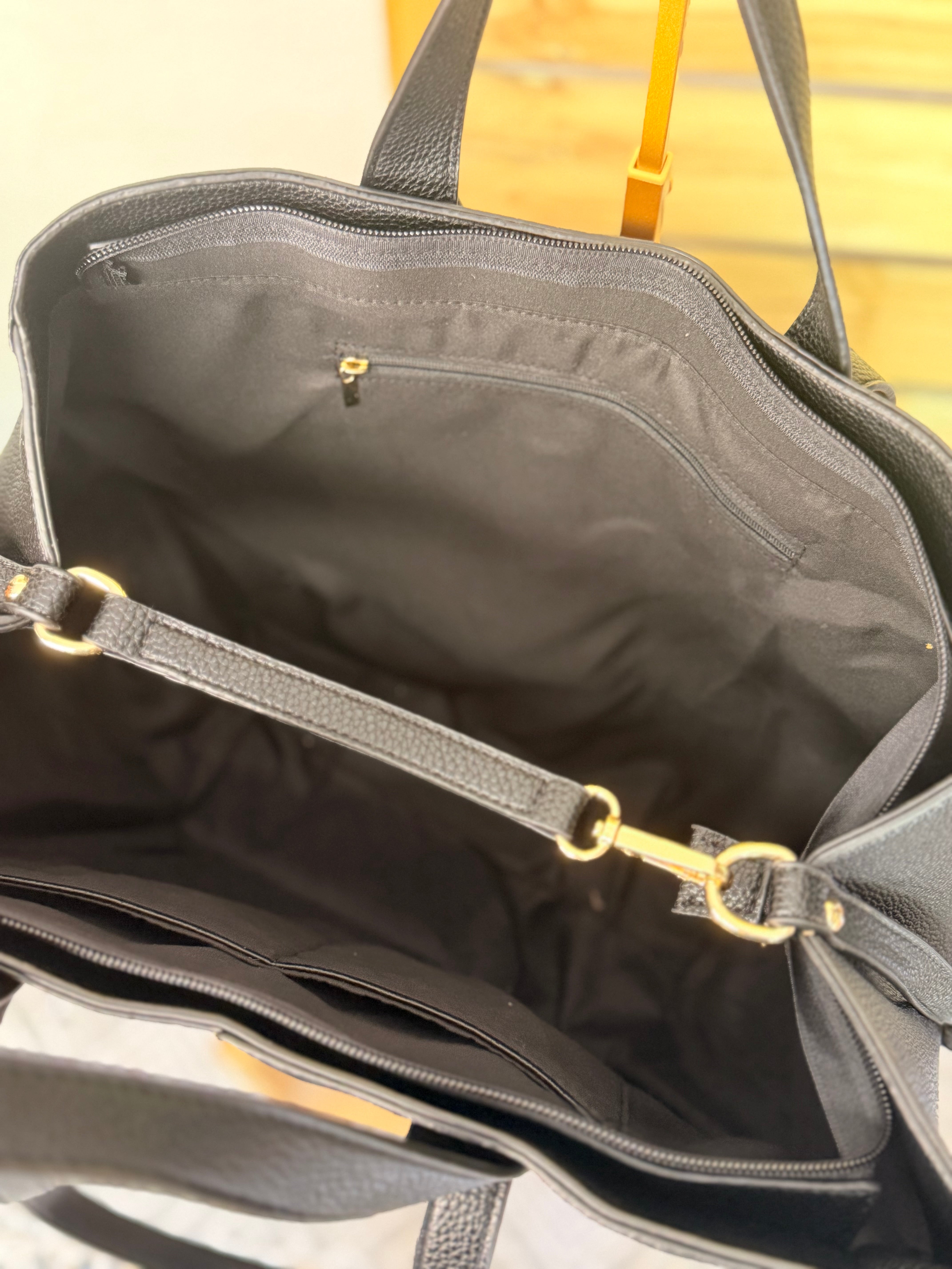 Grand Sac cabas 2 en 1 en simili daim - LAURÈNE Noir