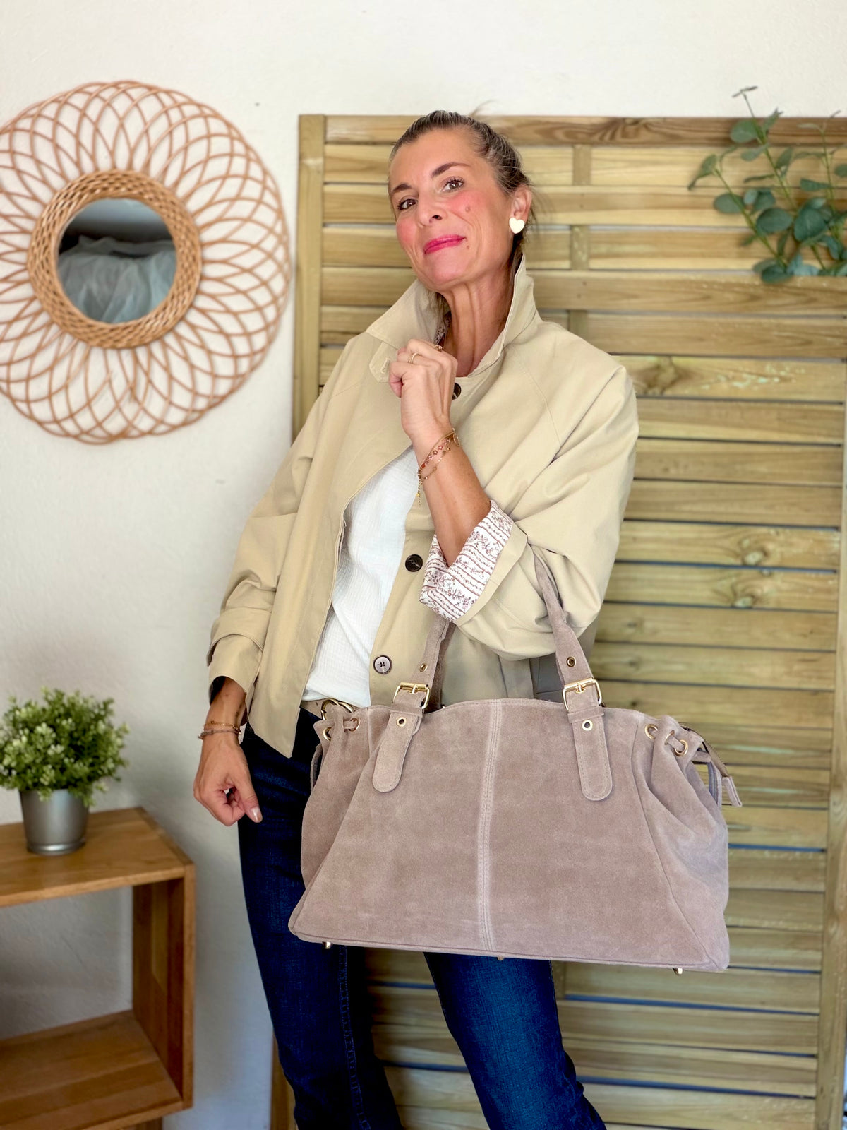Veste Trench avec Liberty - MADELEINE Beige