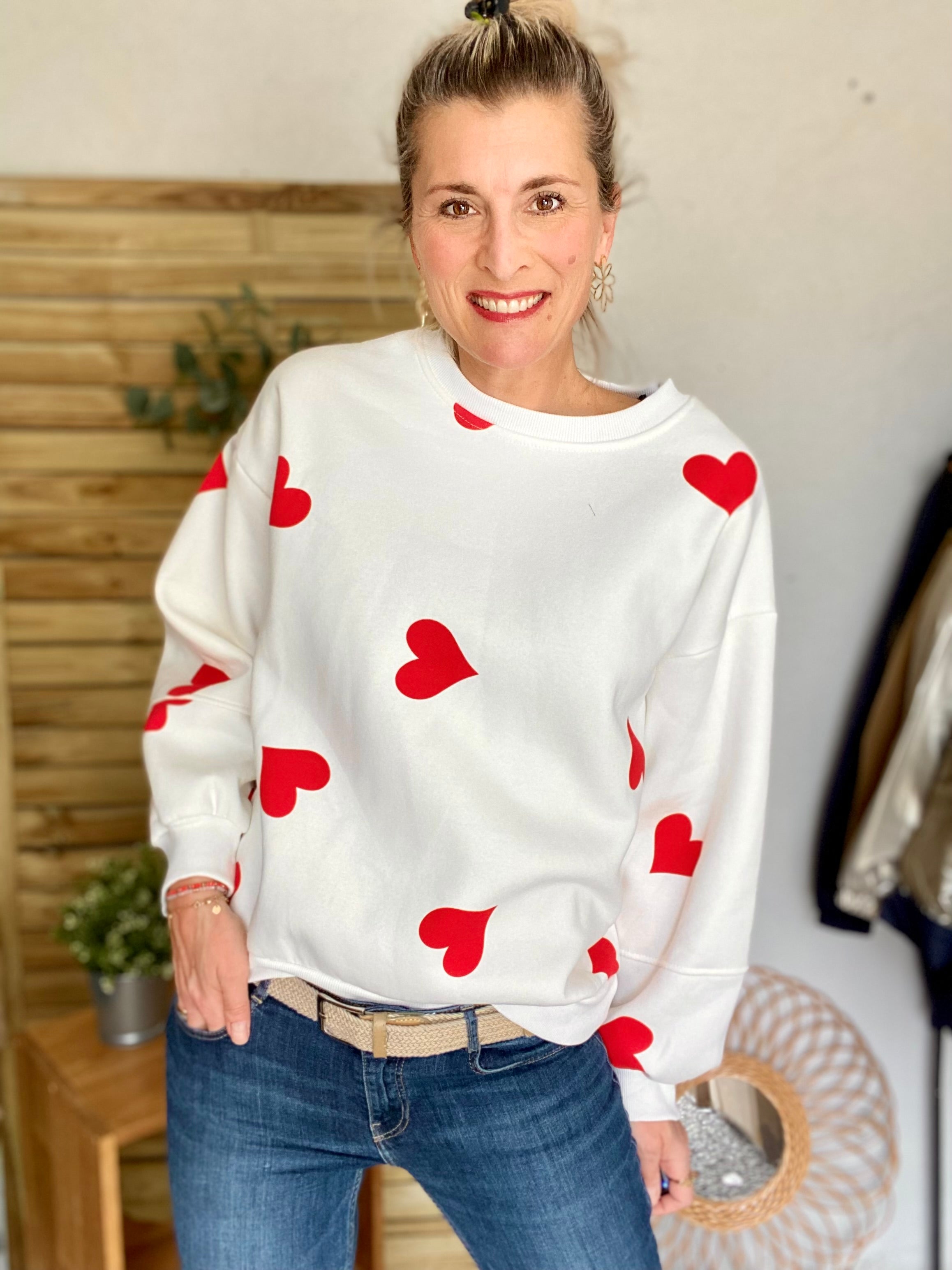 Sweat oversize Coeurs VALENTINE - Blanc - Taille unique - FIN DE SÉRIE