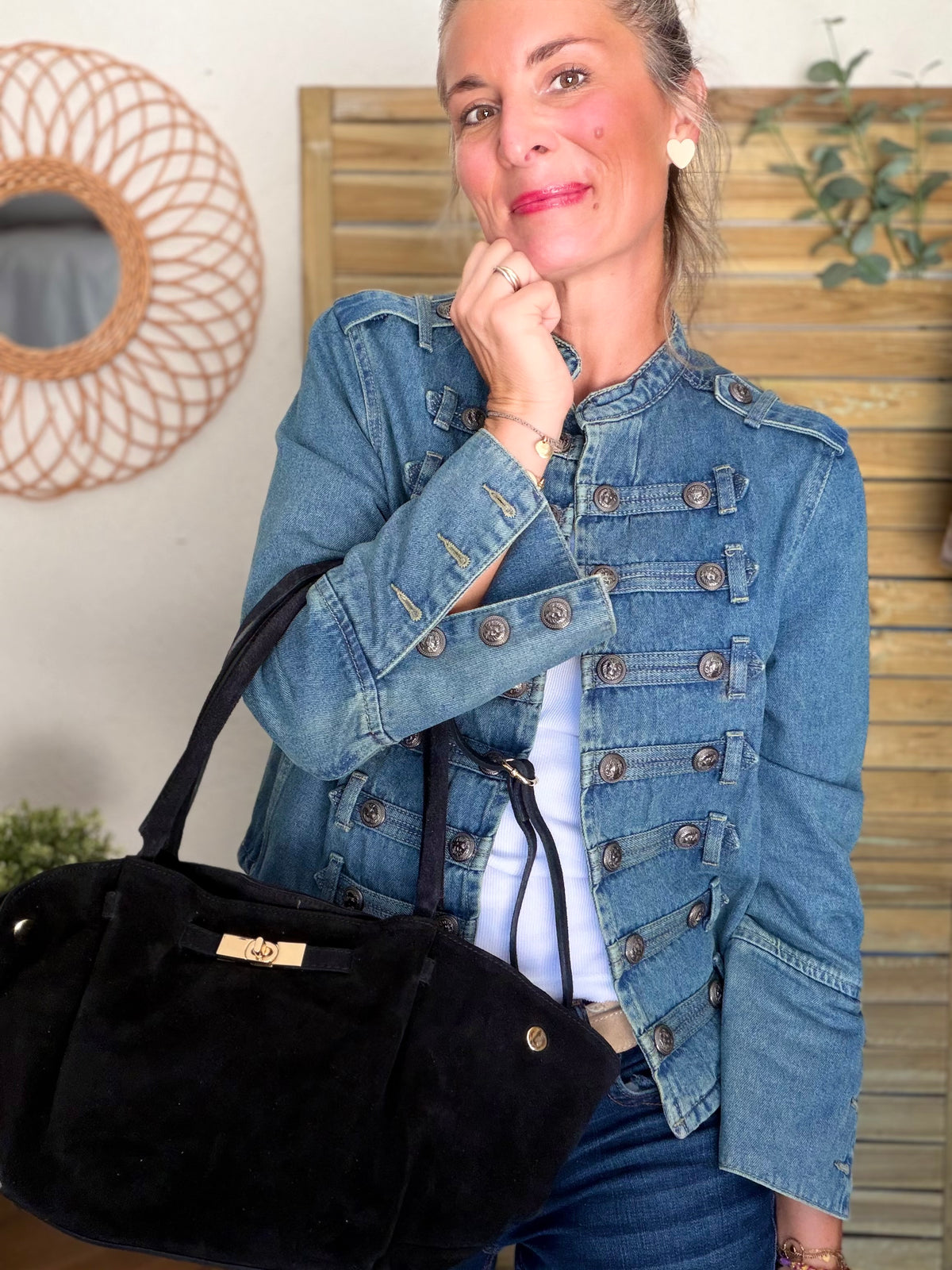Sac cabas en cuir daim HANA - Noir