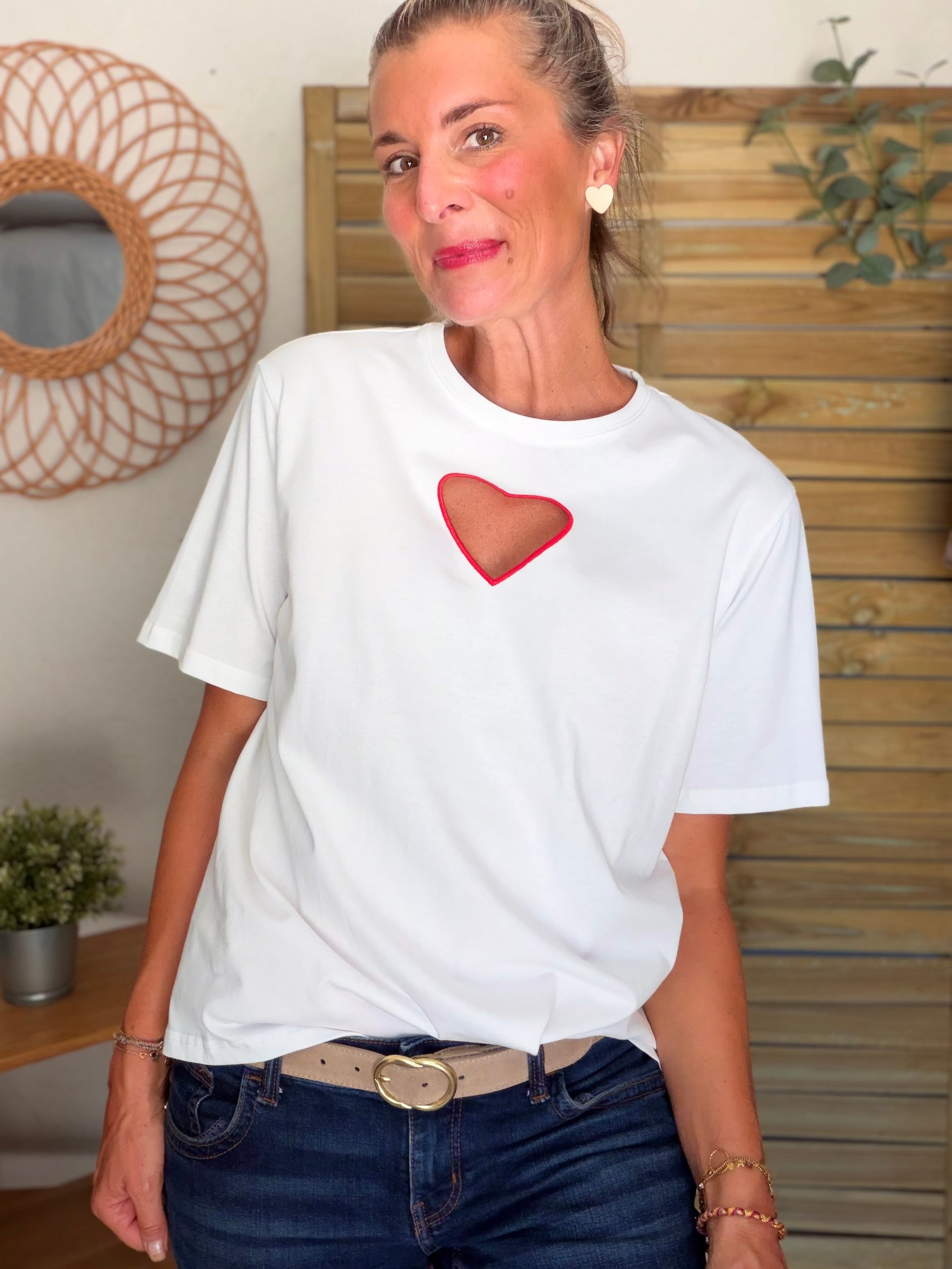 Tee shirt blanc Coeur ajouré SIXTINE