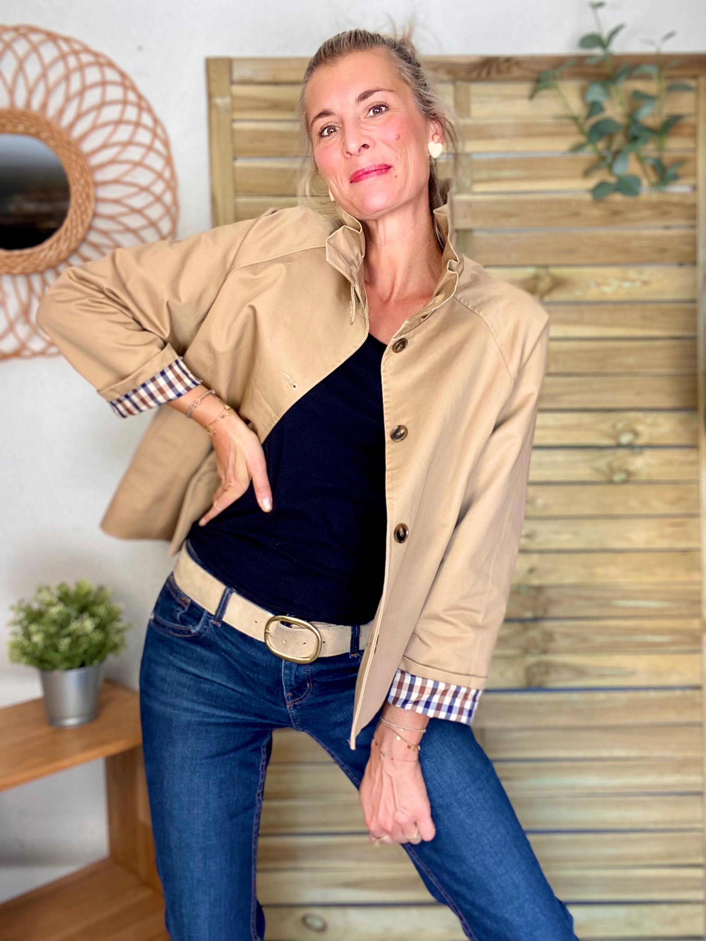 Veste Trench col victorien avec vichy - VICKY Beige