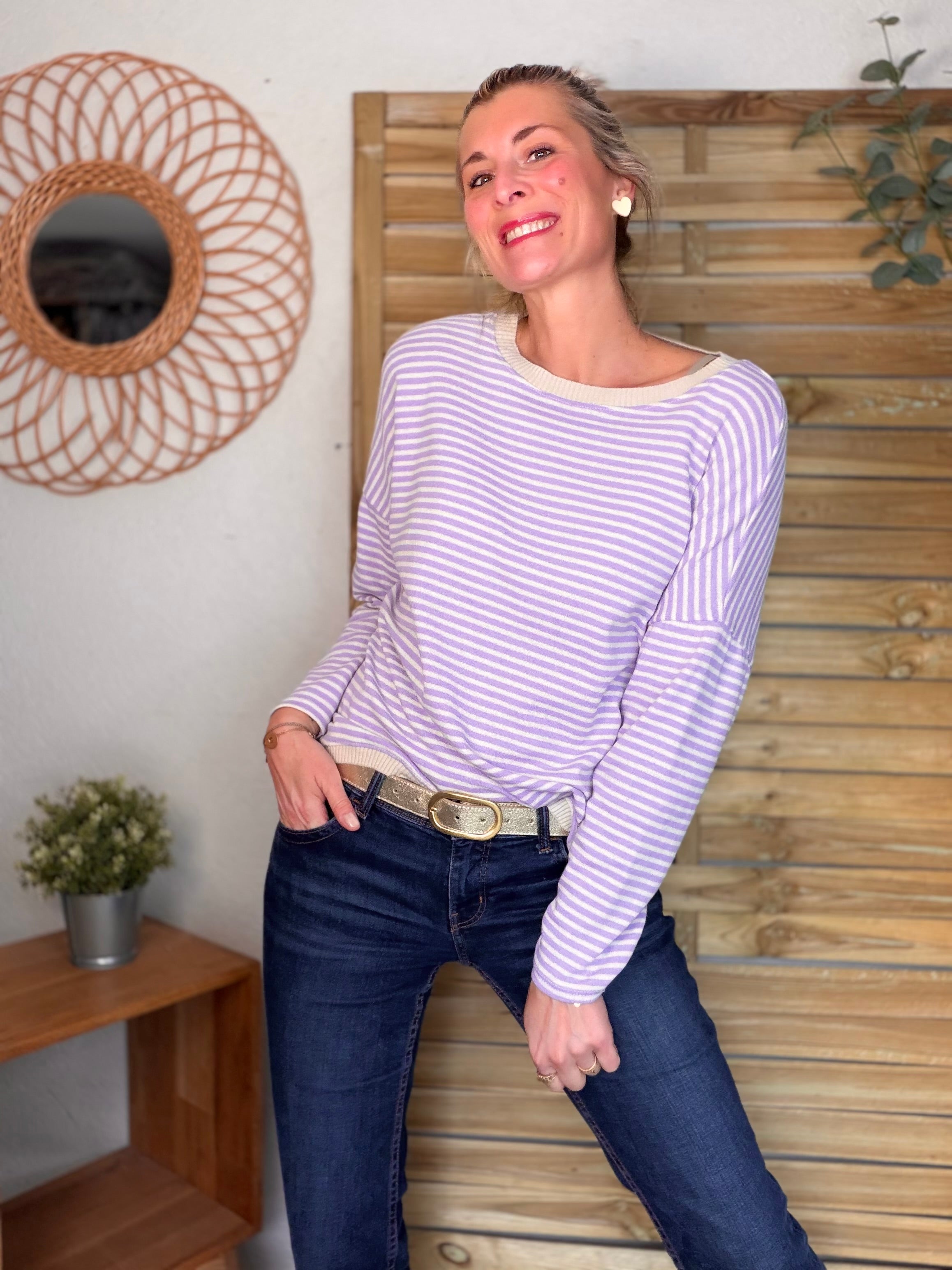 Pull fin rayé ample ROMANE - Lilas
