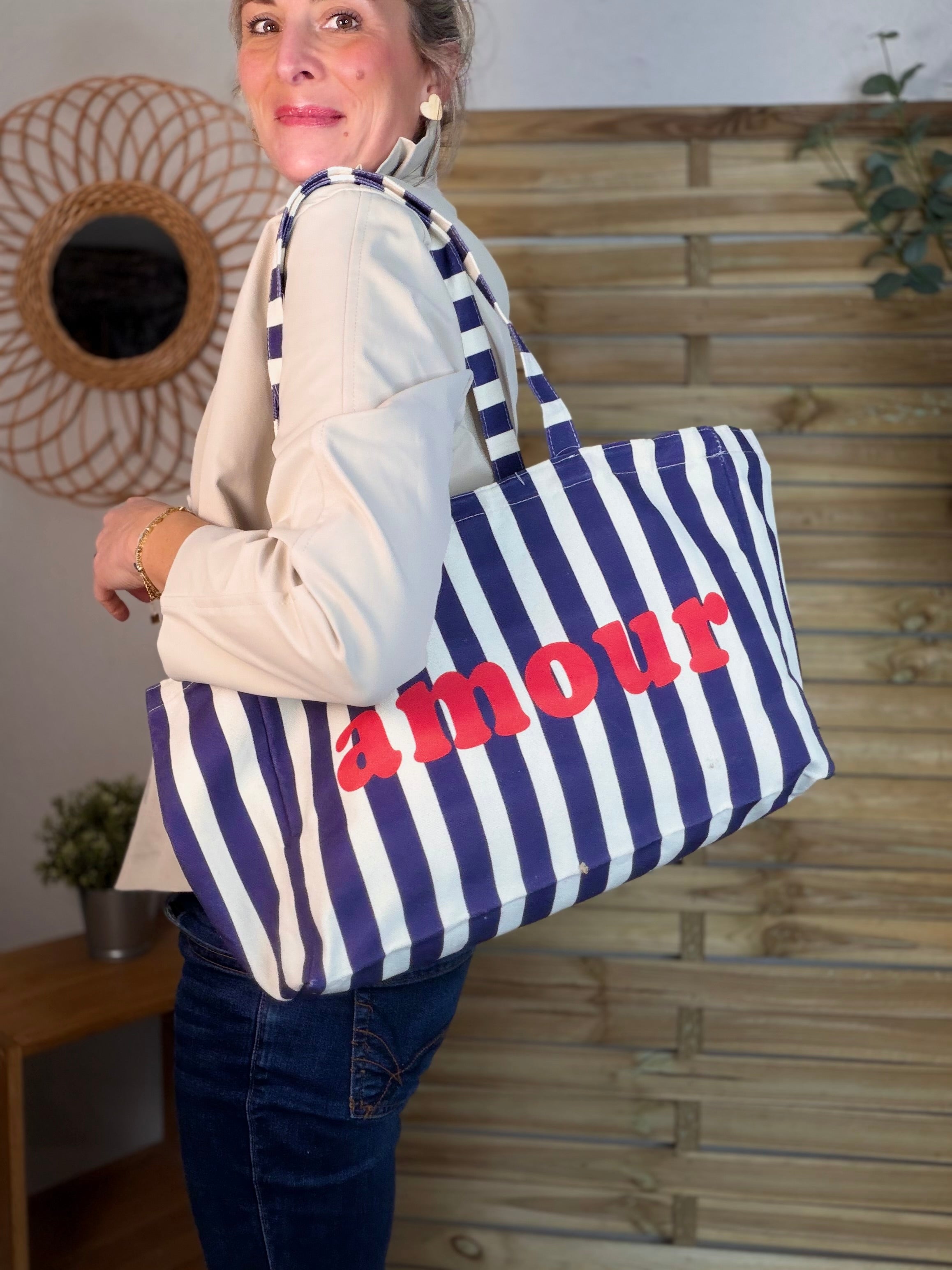 Grand cabas Tote bag rayé amour BELLY